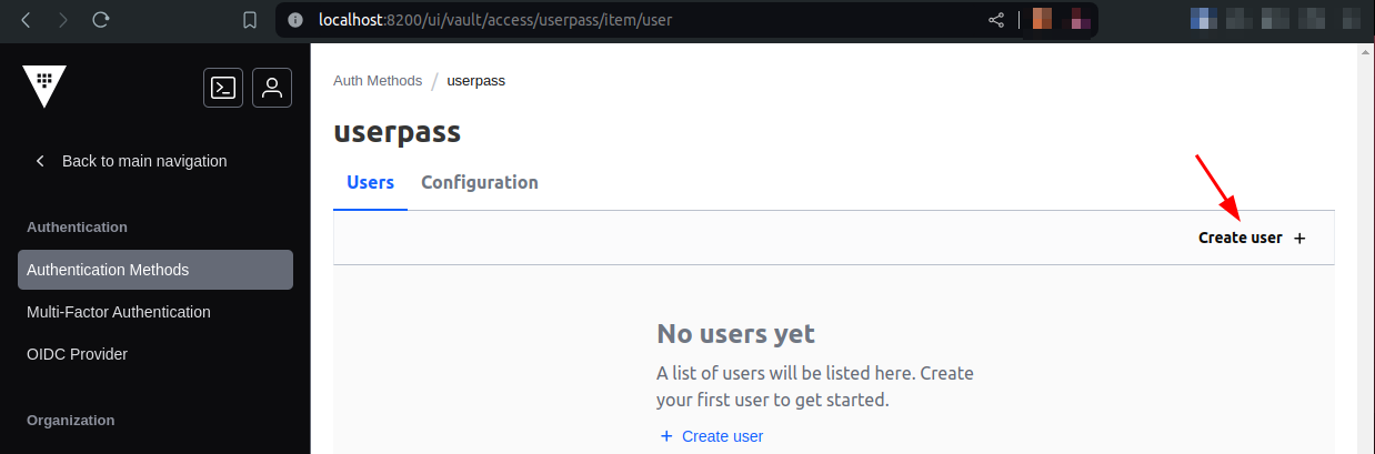 Vault create user