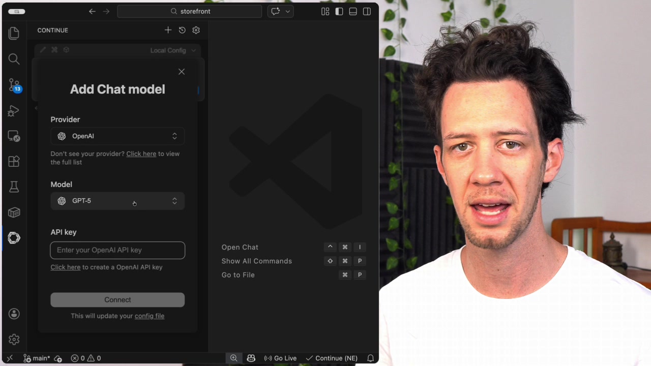 The "Add Chat model" modal window, which provides a simple interface for connecting new AI models.