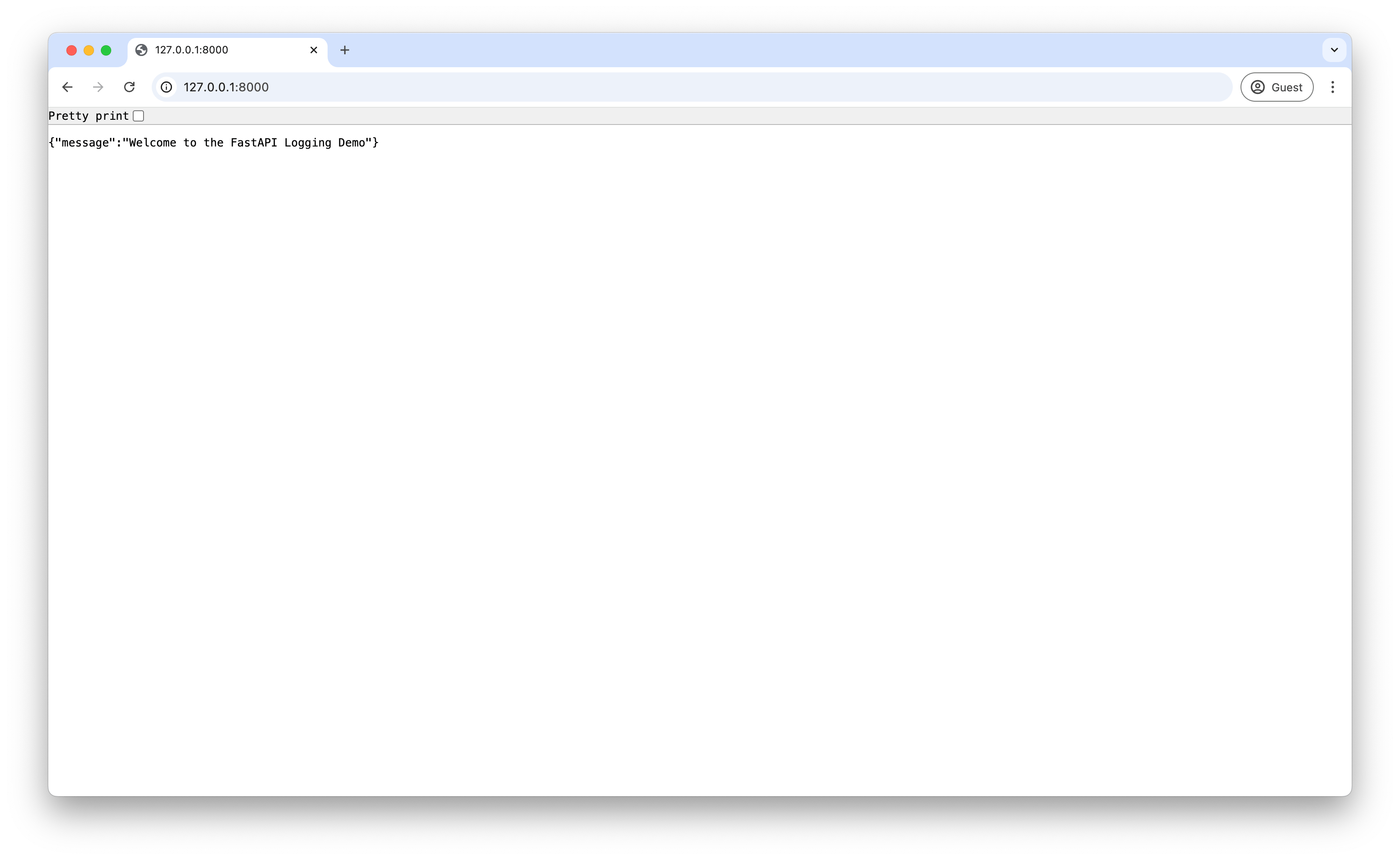 Screenshot of root endpoint accessed in browser