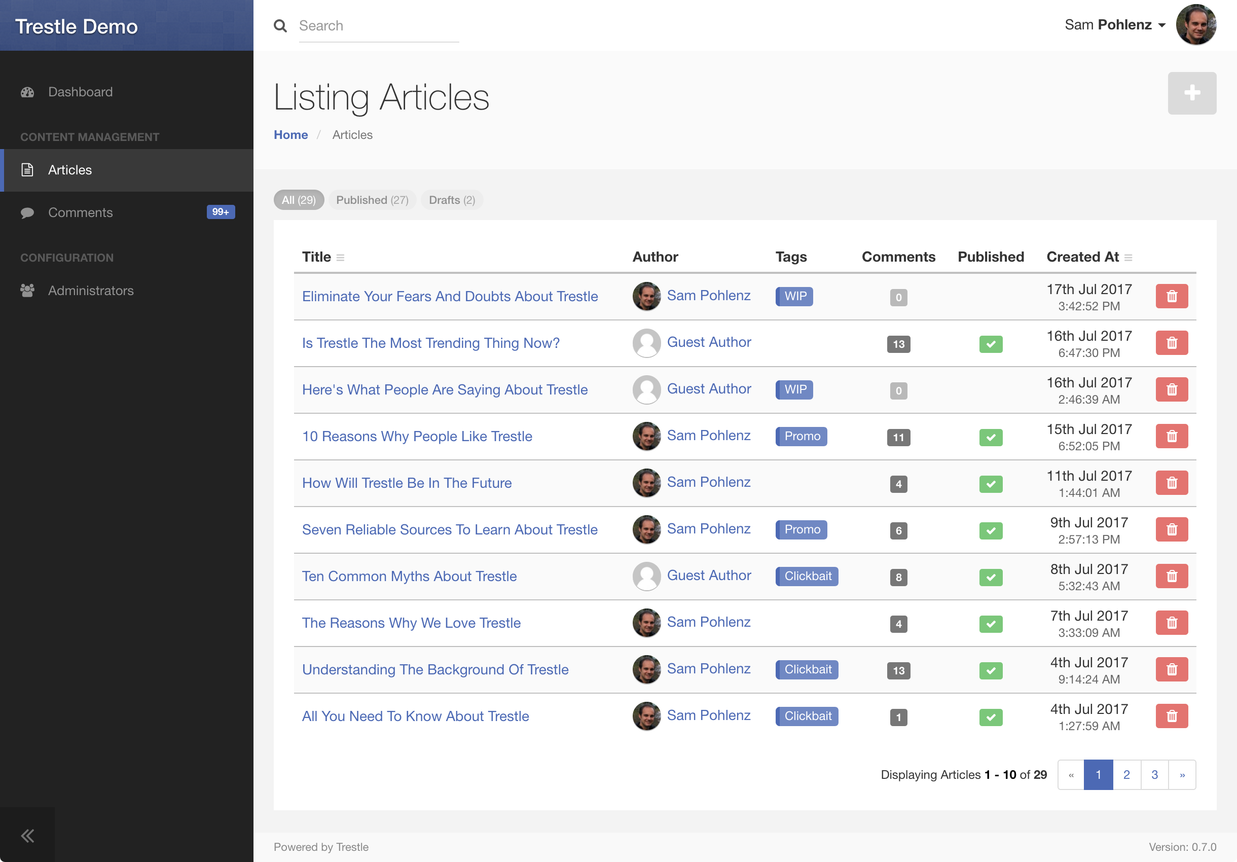 Screenshot of Trestle dashboard