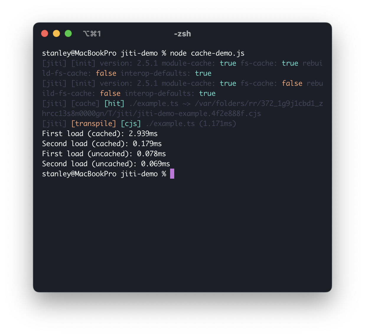 Screenshot of the output