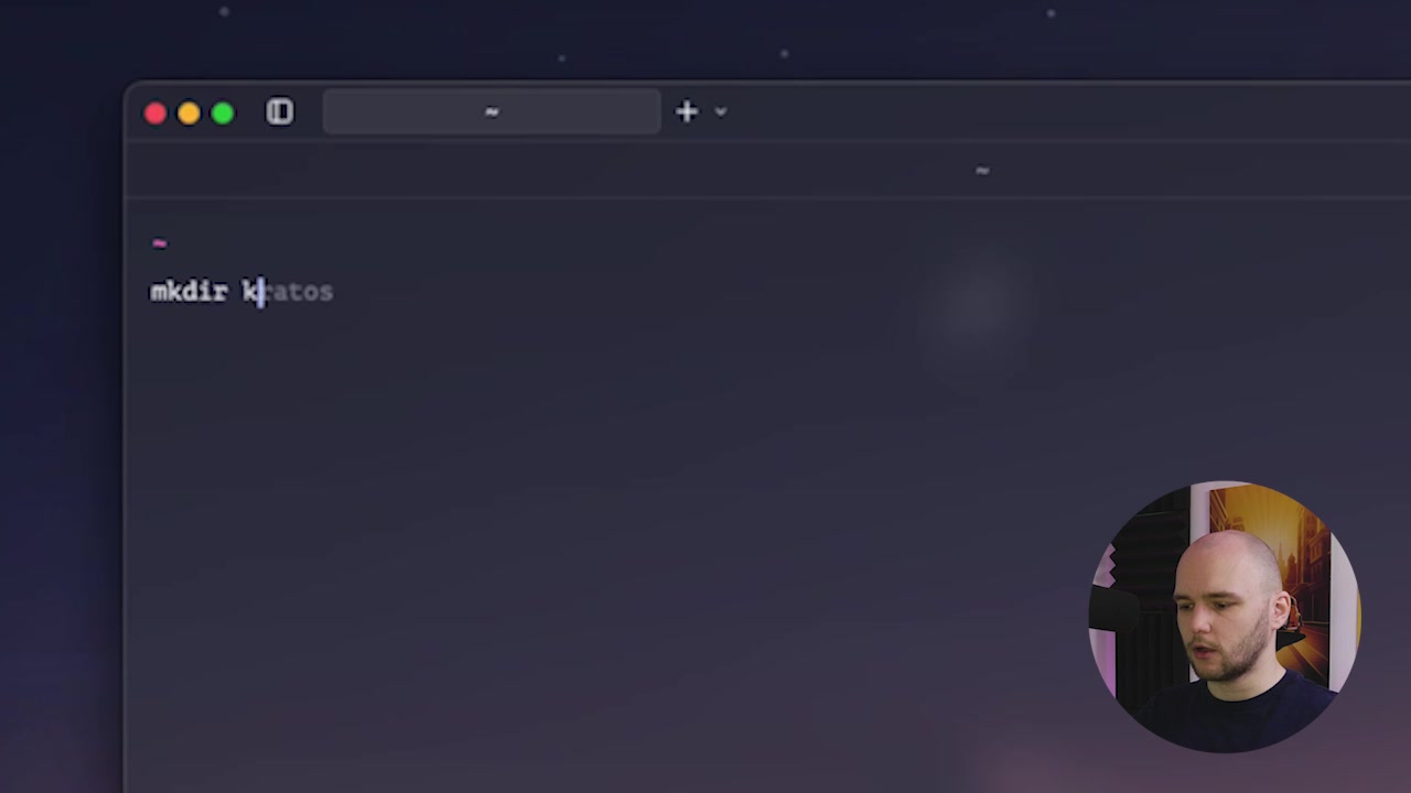 The terminal window displaying the commands used to create the project's directory and file structure.