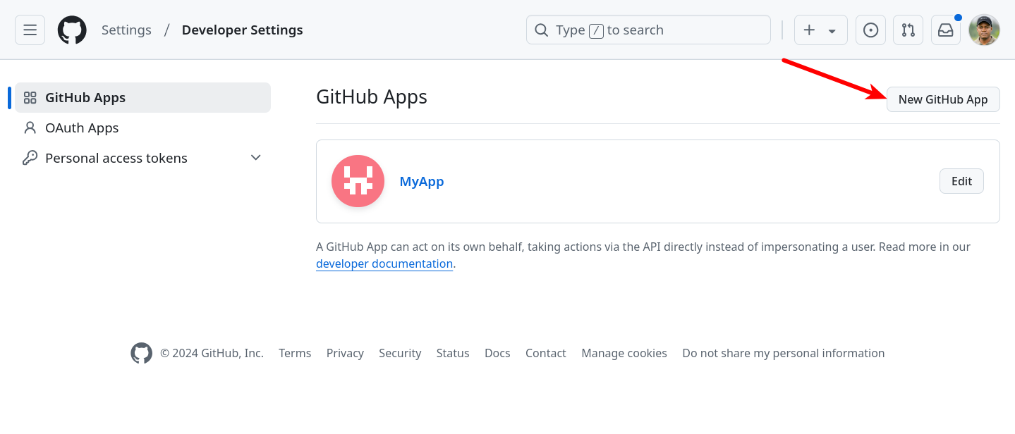 GitHub New App page
