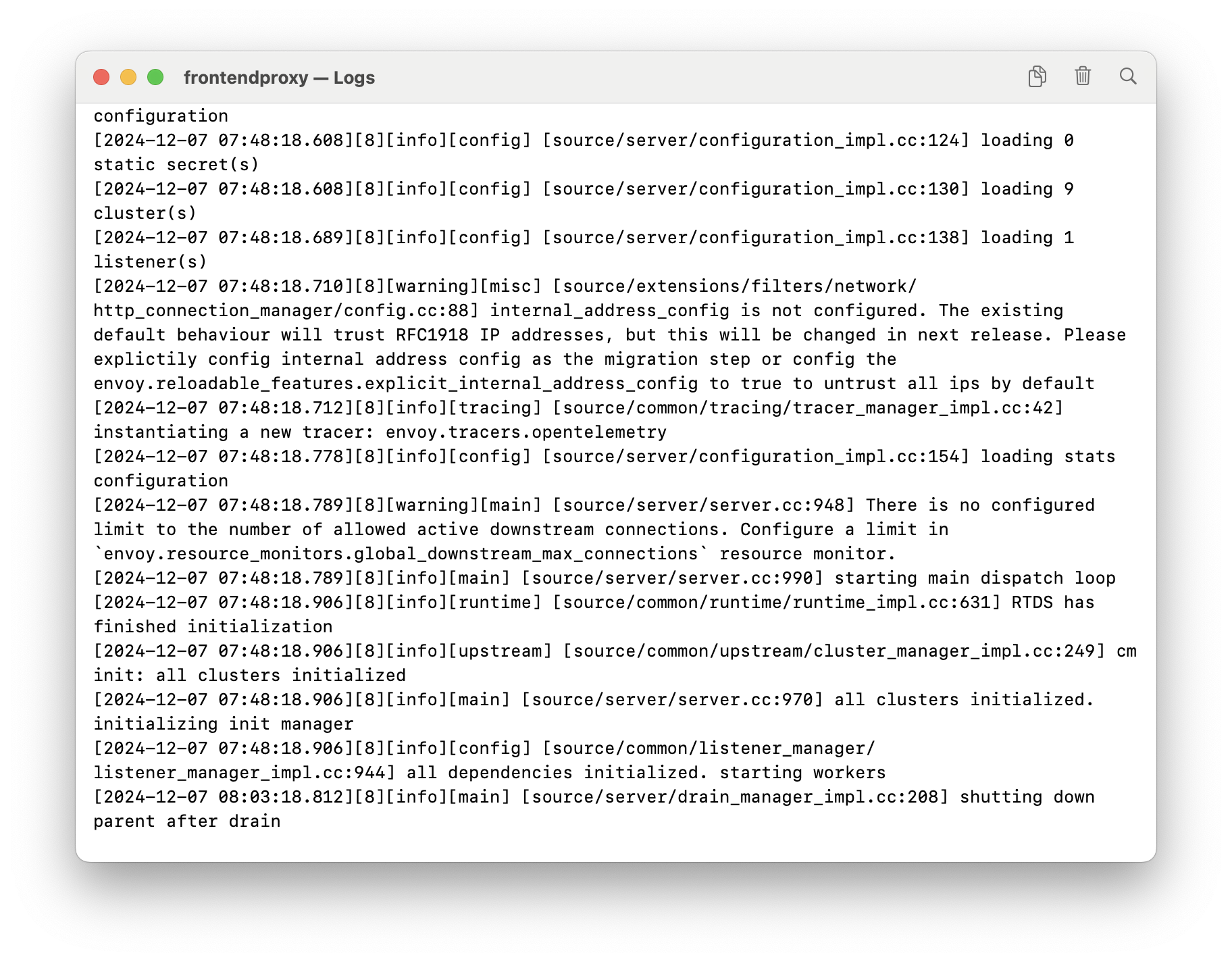 Screenshot showing logs