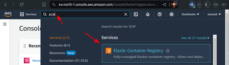 find ECR service