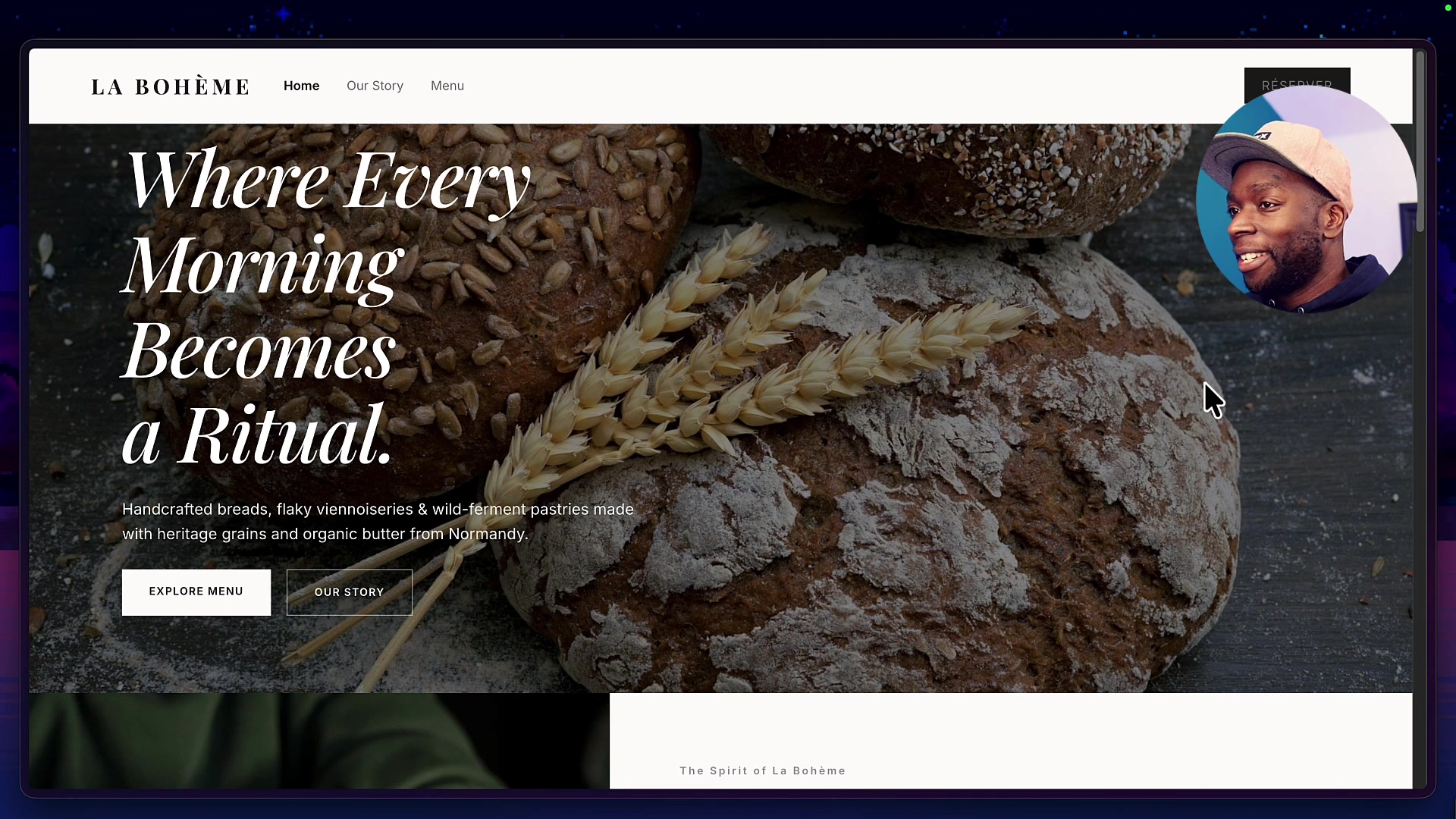 The final website for the bakery rendered in a web browser, demonstrating a near-perfect translation from the Pencil design to live code.