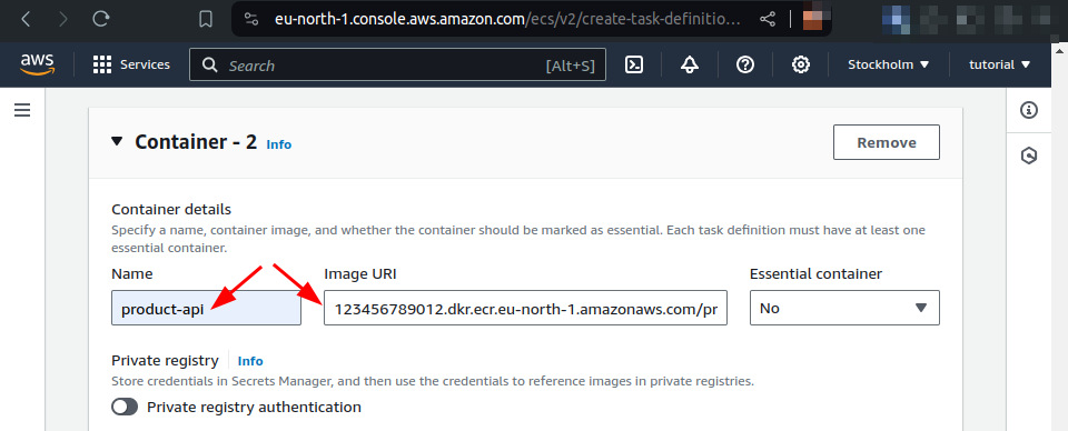 configure container 2