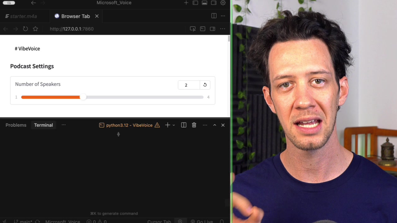 The Gradio web interface, showing the speaker selection dropdown where a custom cloned voice named "josh_voice" has been selected.