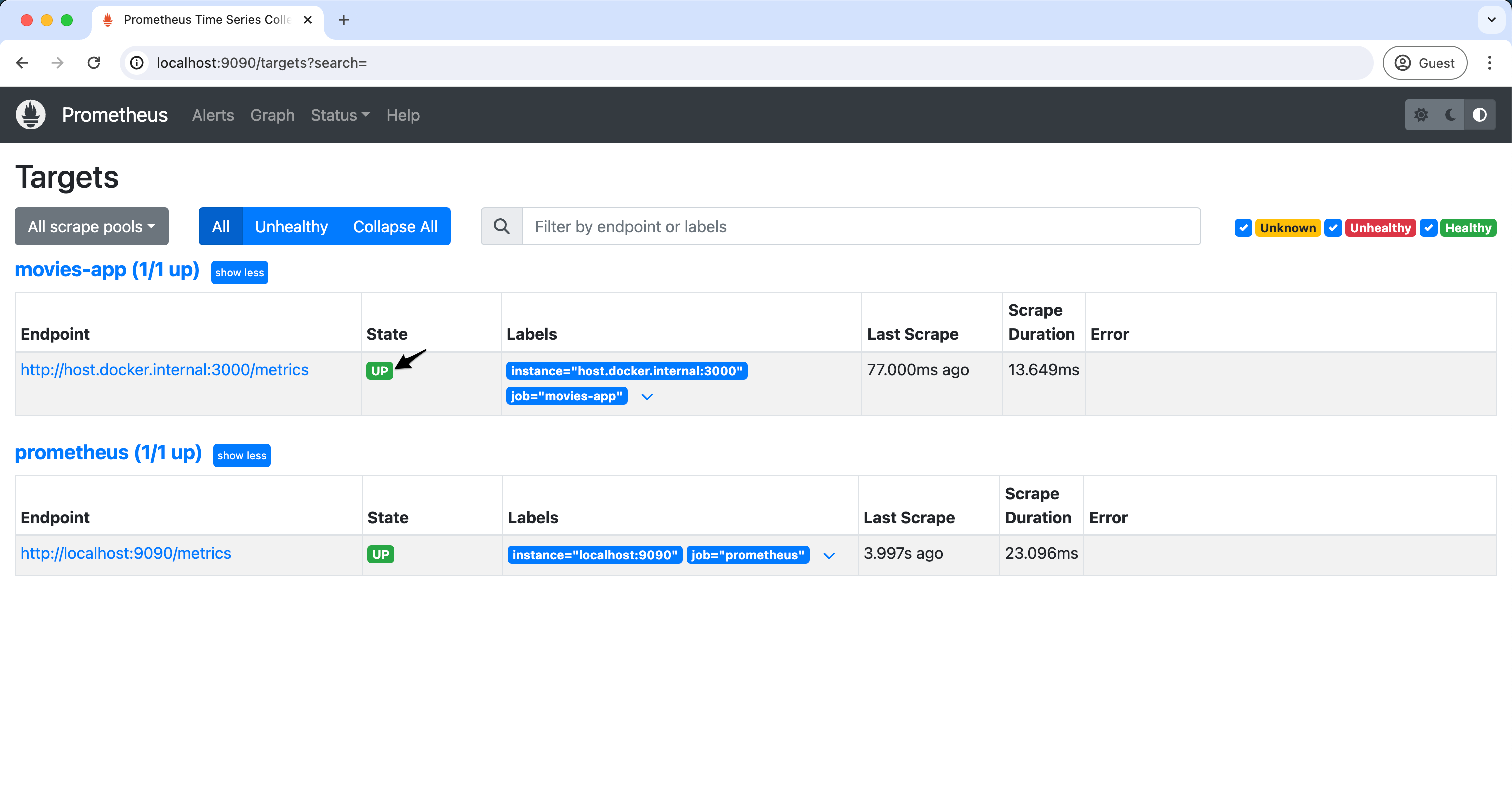 Prometheus Targets page