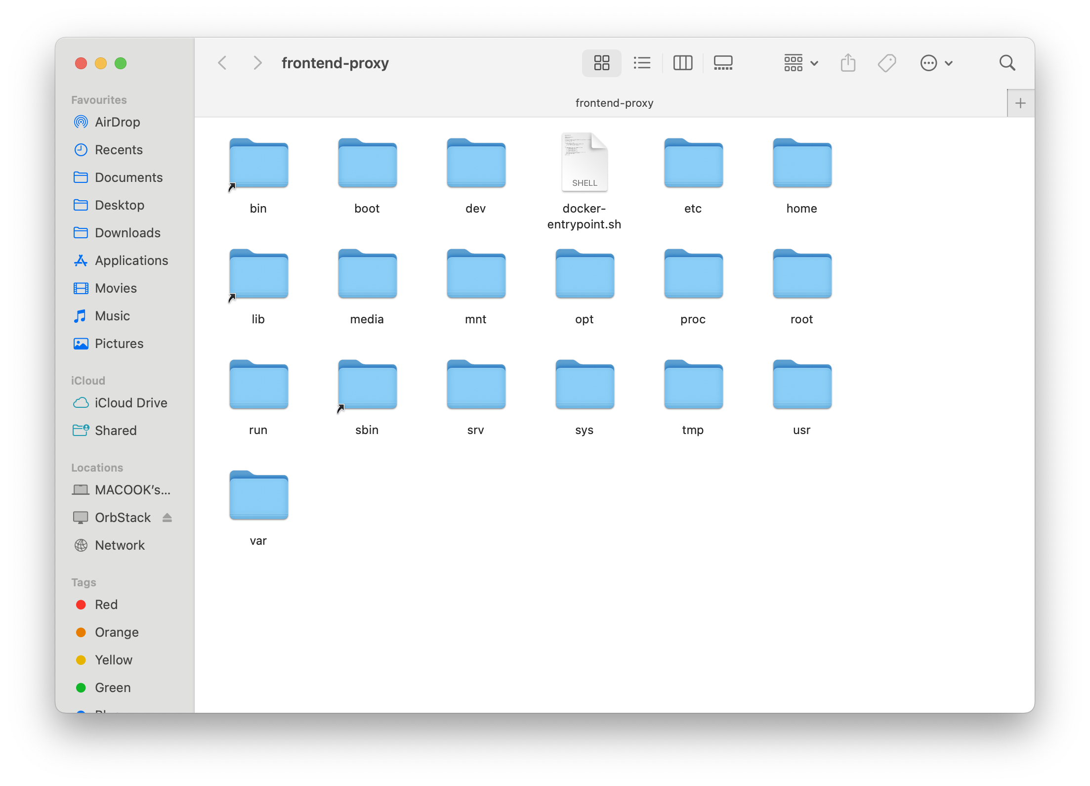 Screenshot of Finder displaying a container’s file directory