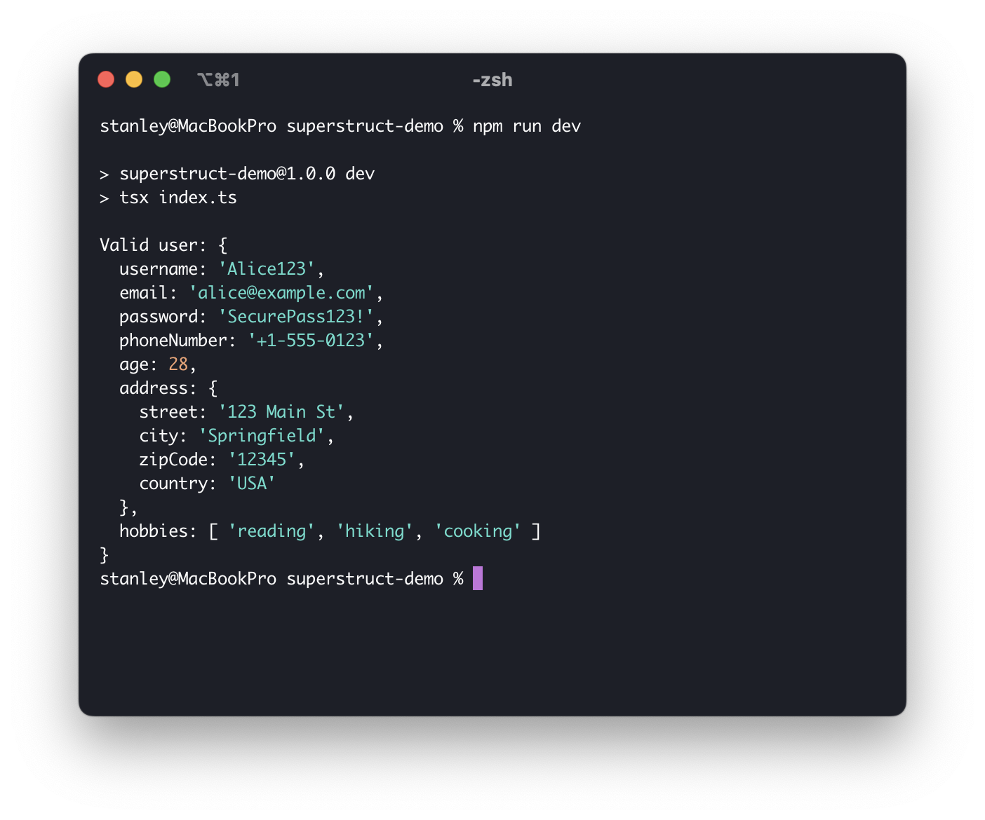 Screenshot of the output
