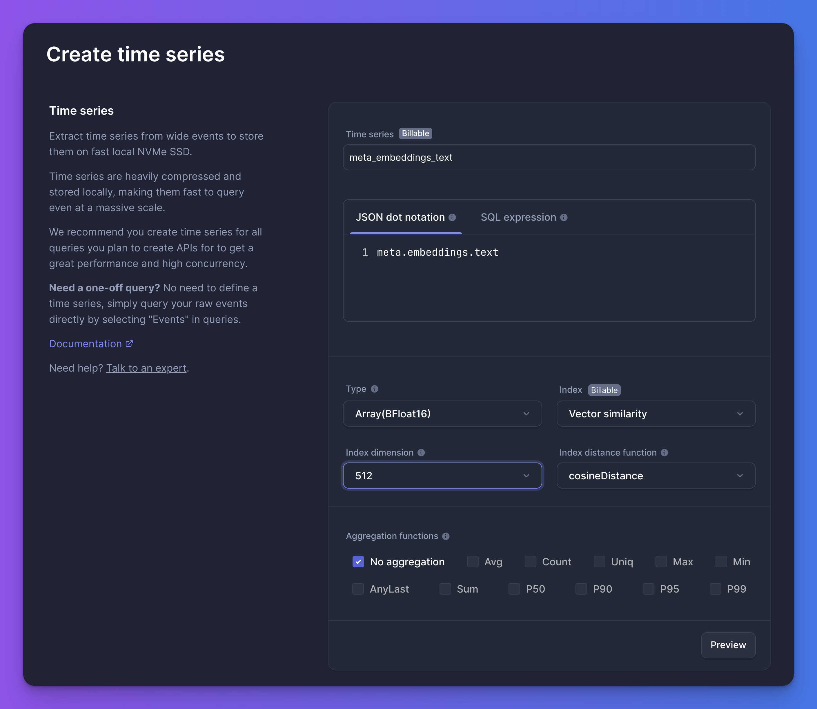 Creating a vector index for embeddings