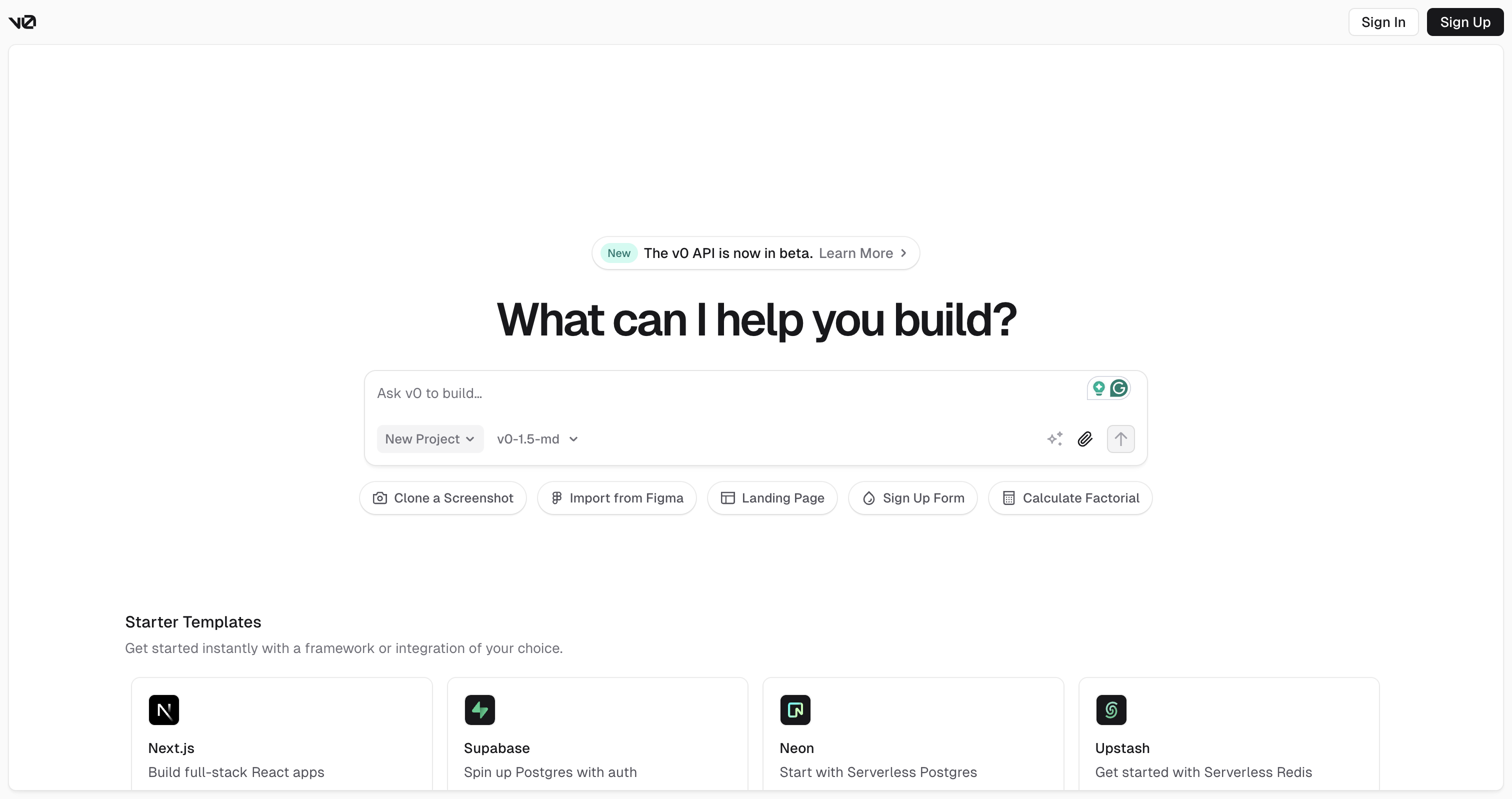 v0 interface showing React component generation with preview