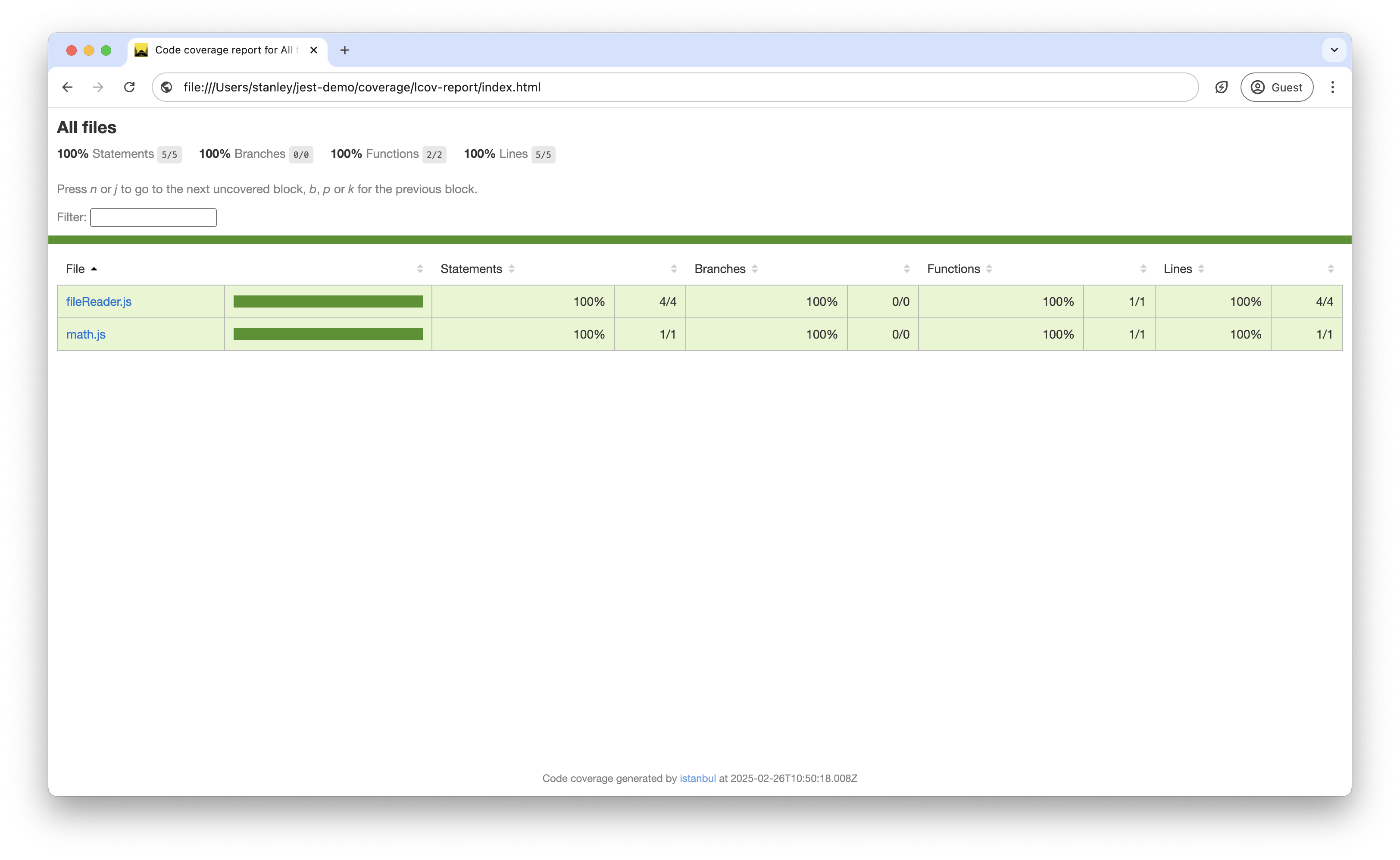 Screenshot of the HTML report