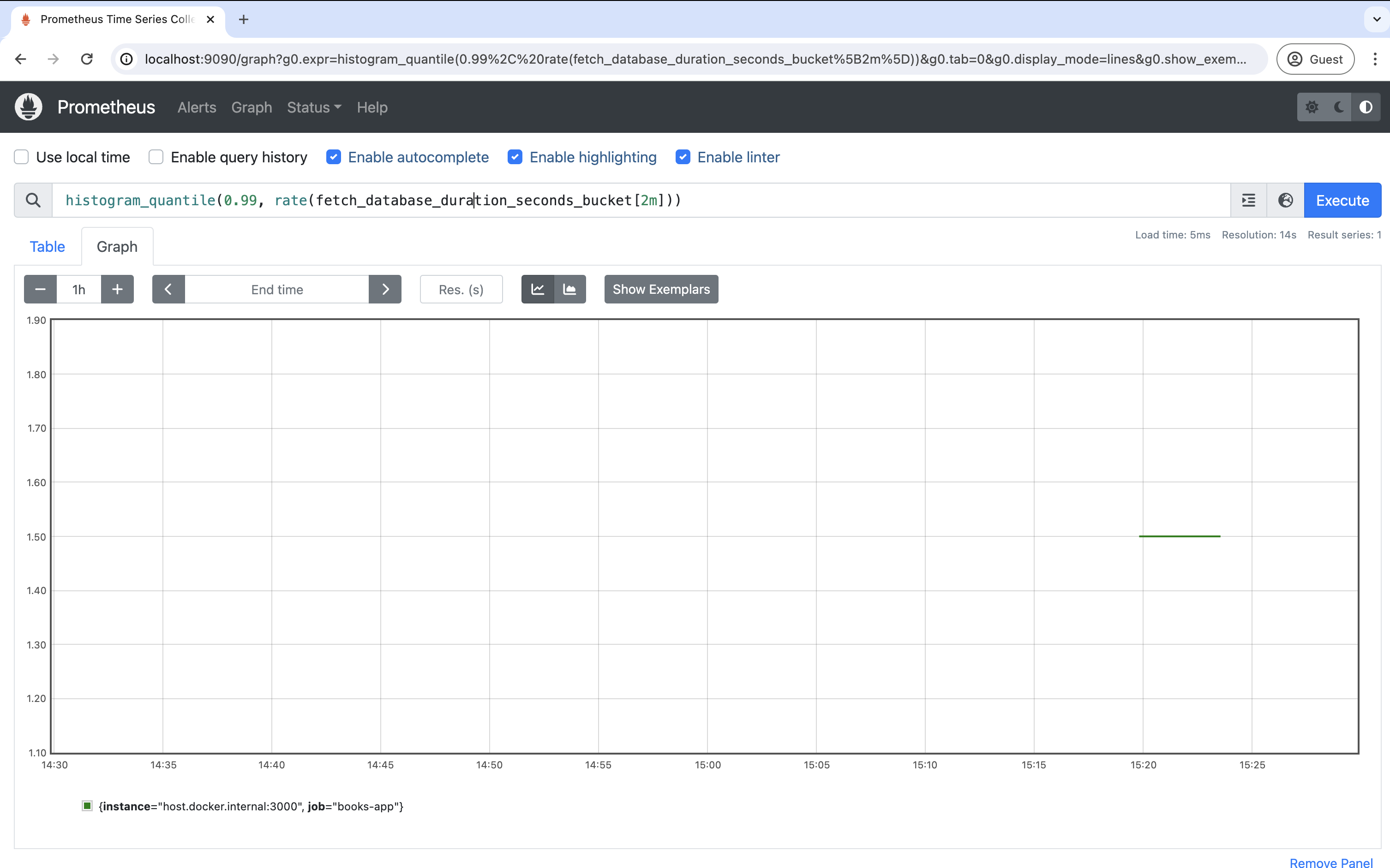 Screenshot of percentiles