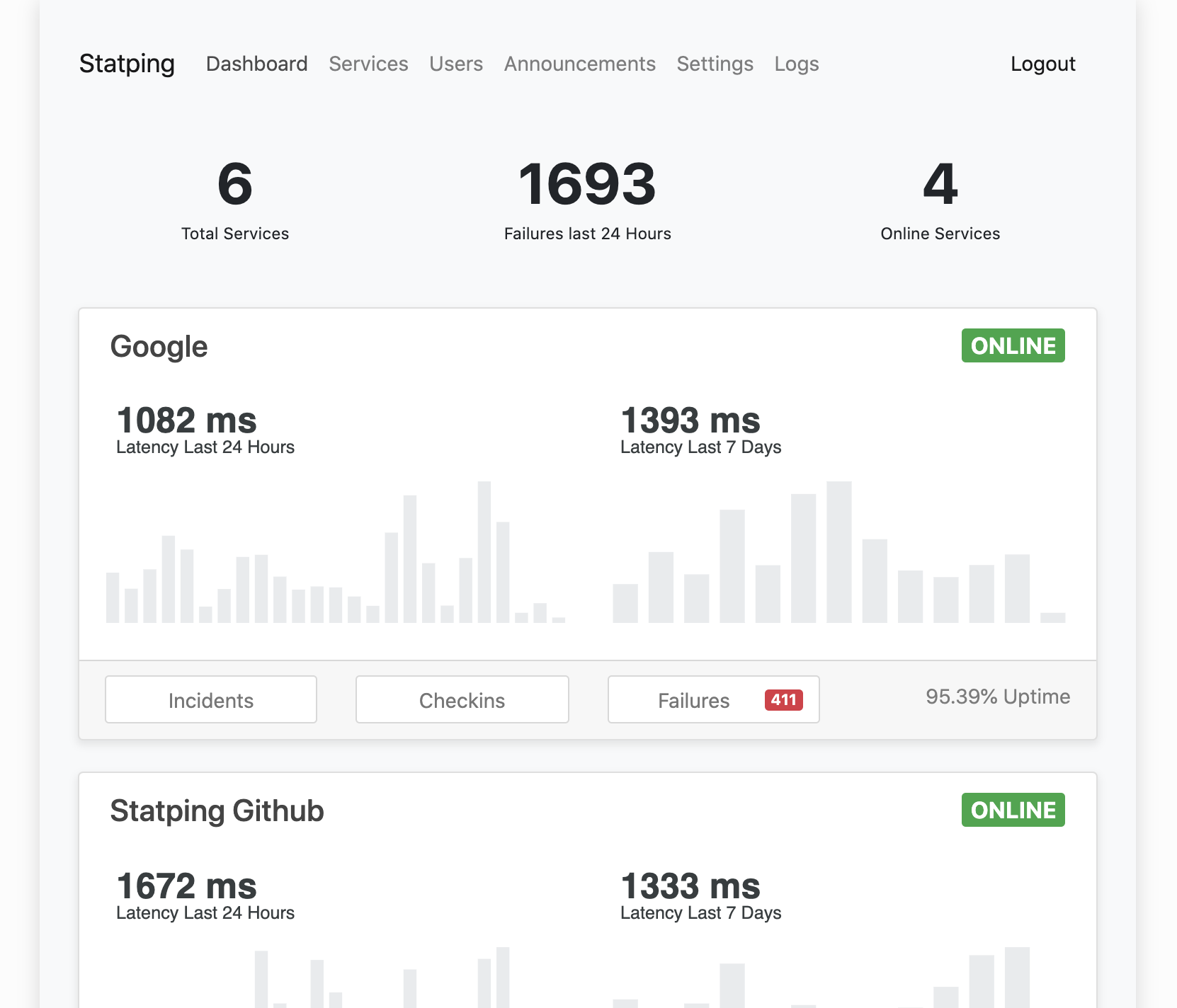 Statping-ng Dashboard