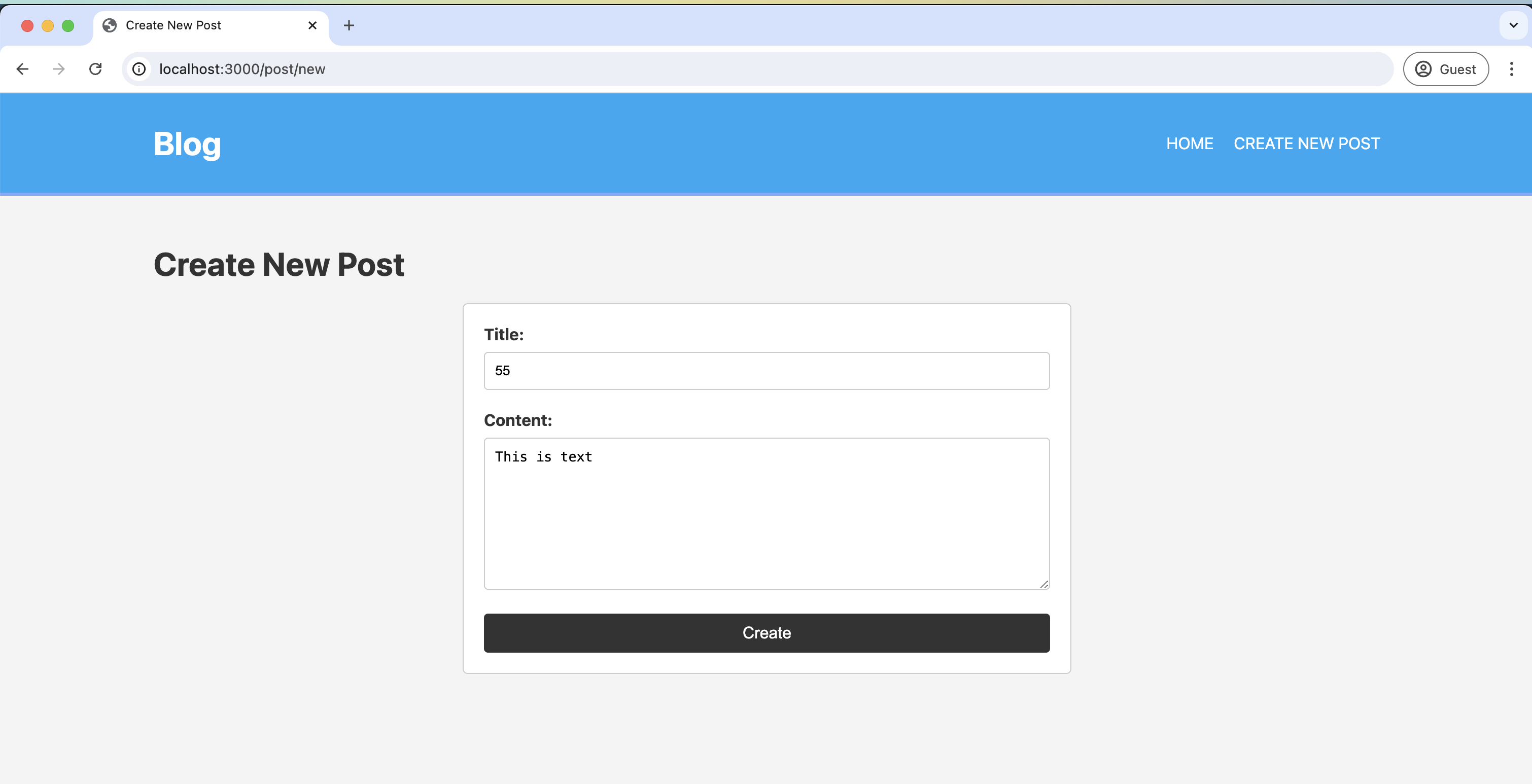 Screenshot of the form filled with invalid values