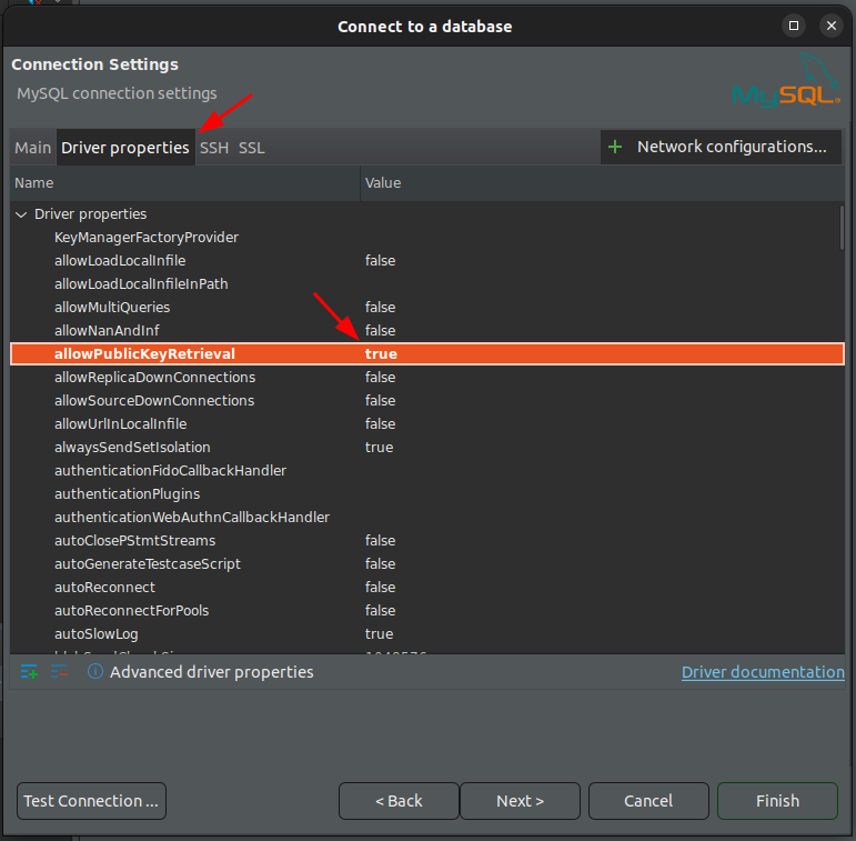 DBeaver driver properties