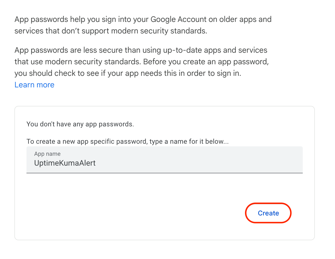 Screenshot showing app name entered in the form