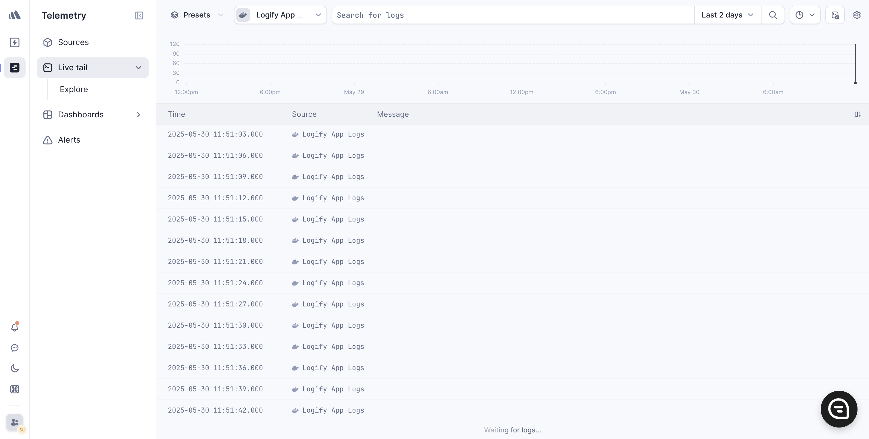 Screenshot displaying the log entries uploading to Better Stack