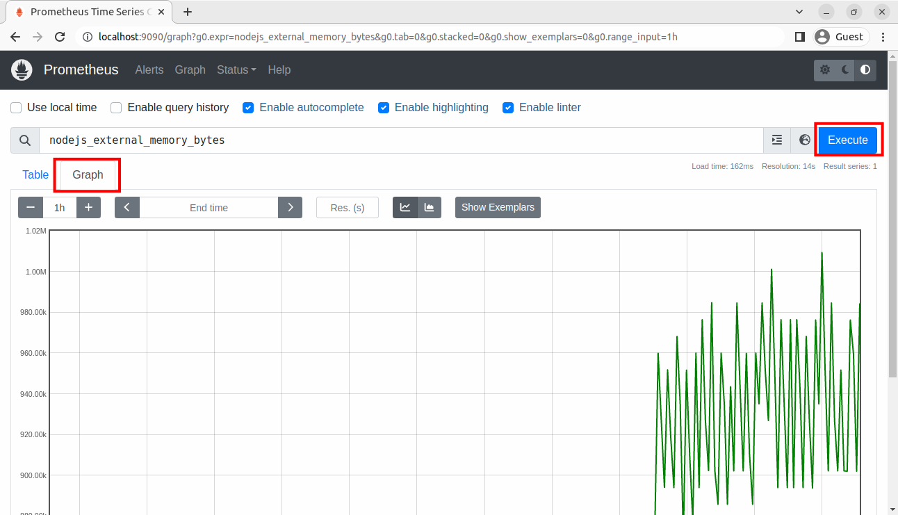 Screenshot showing a memory usage graph