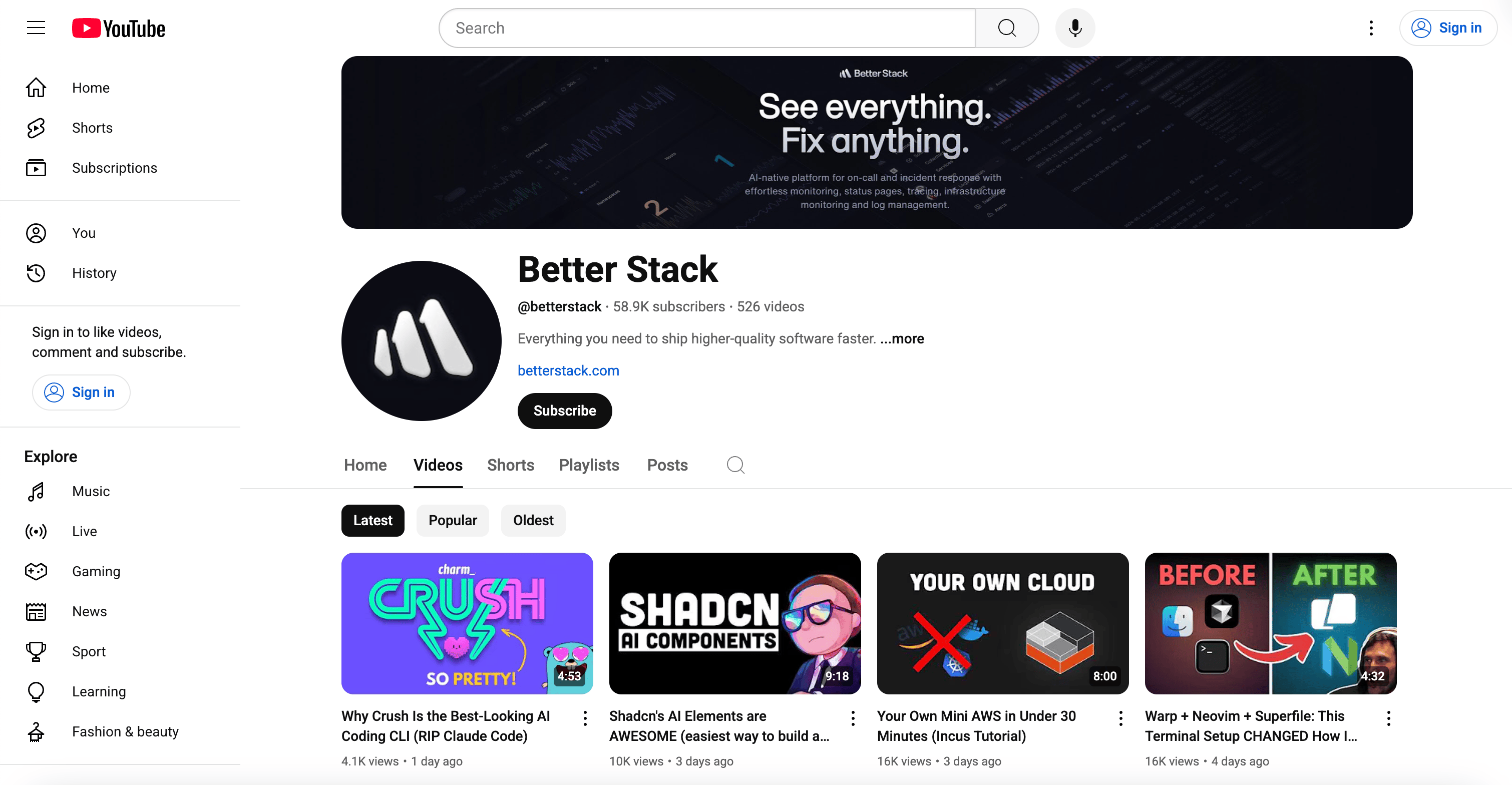 Better Stack Youtube channel