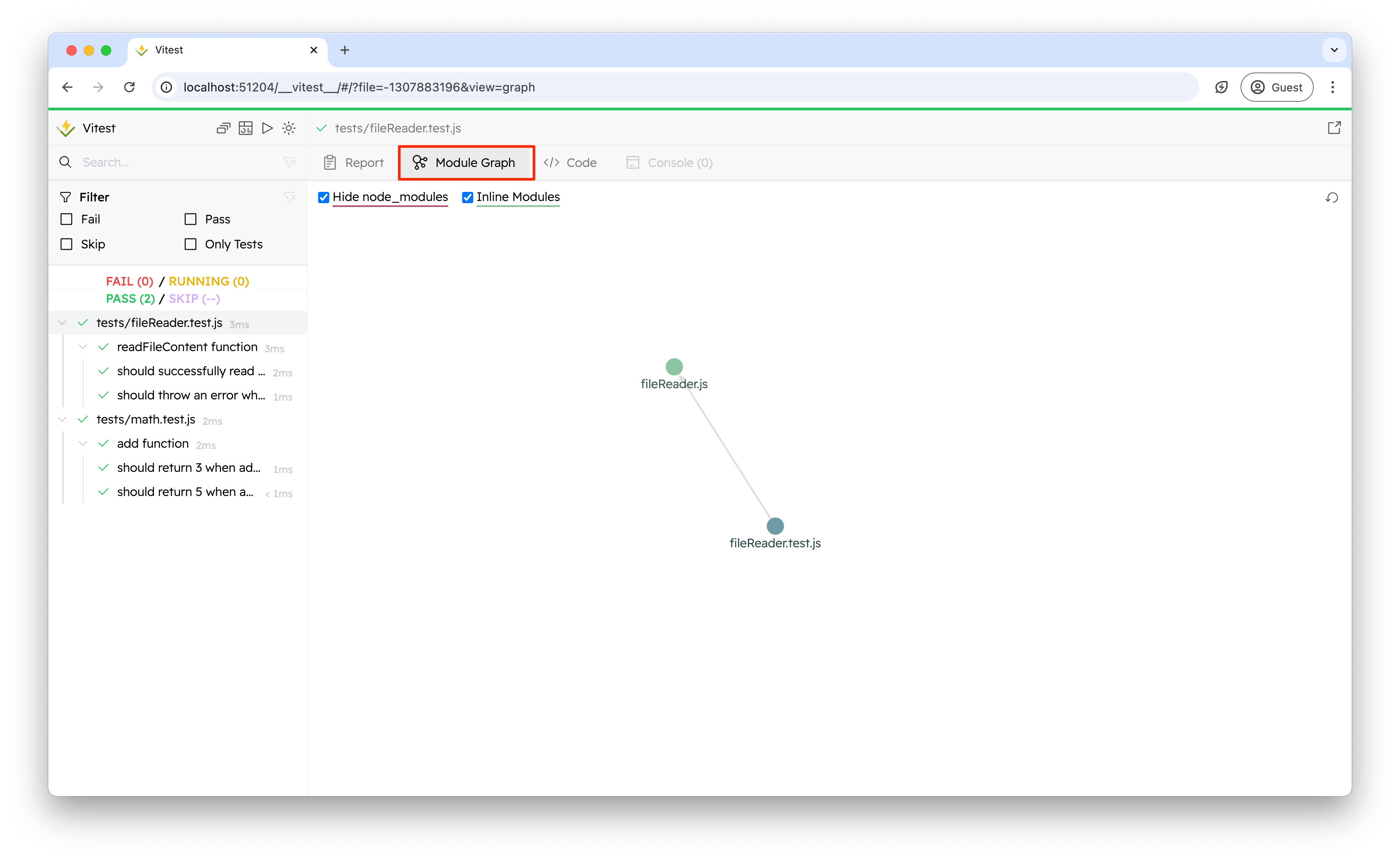 Screenshot of the module graph