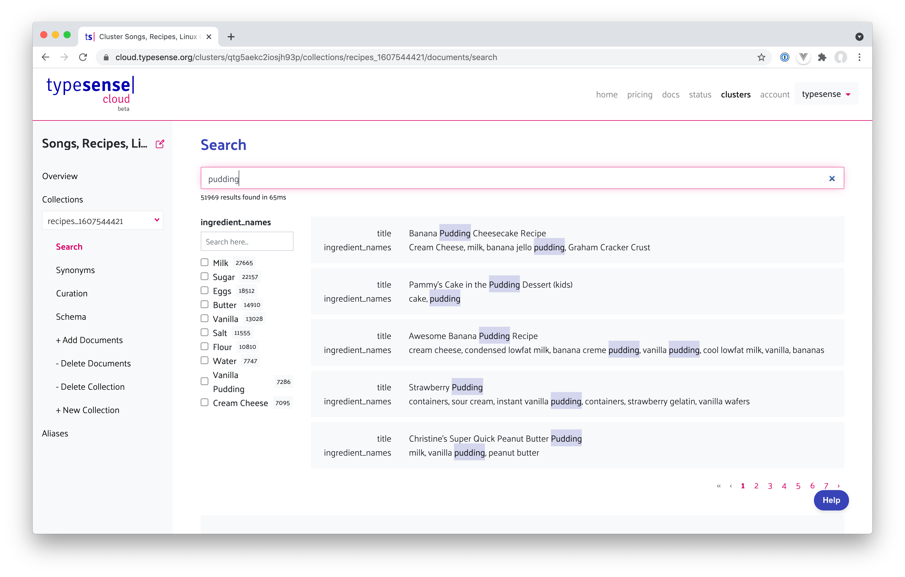 Screenshot of Typesense UI