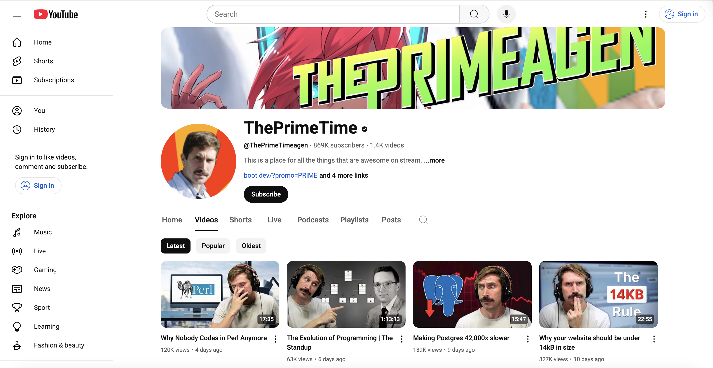 ThePrimeTime & ThePrimeagen Youtube channel