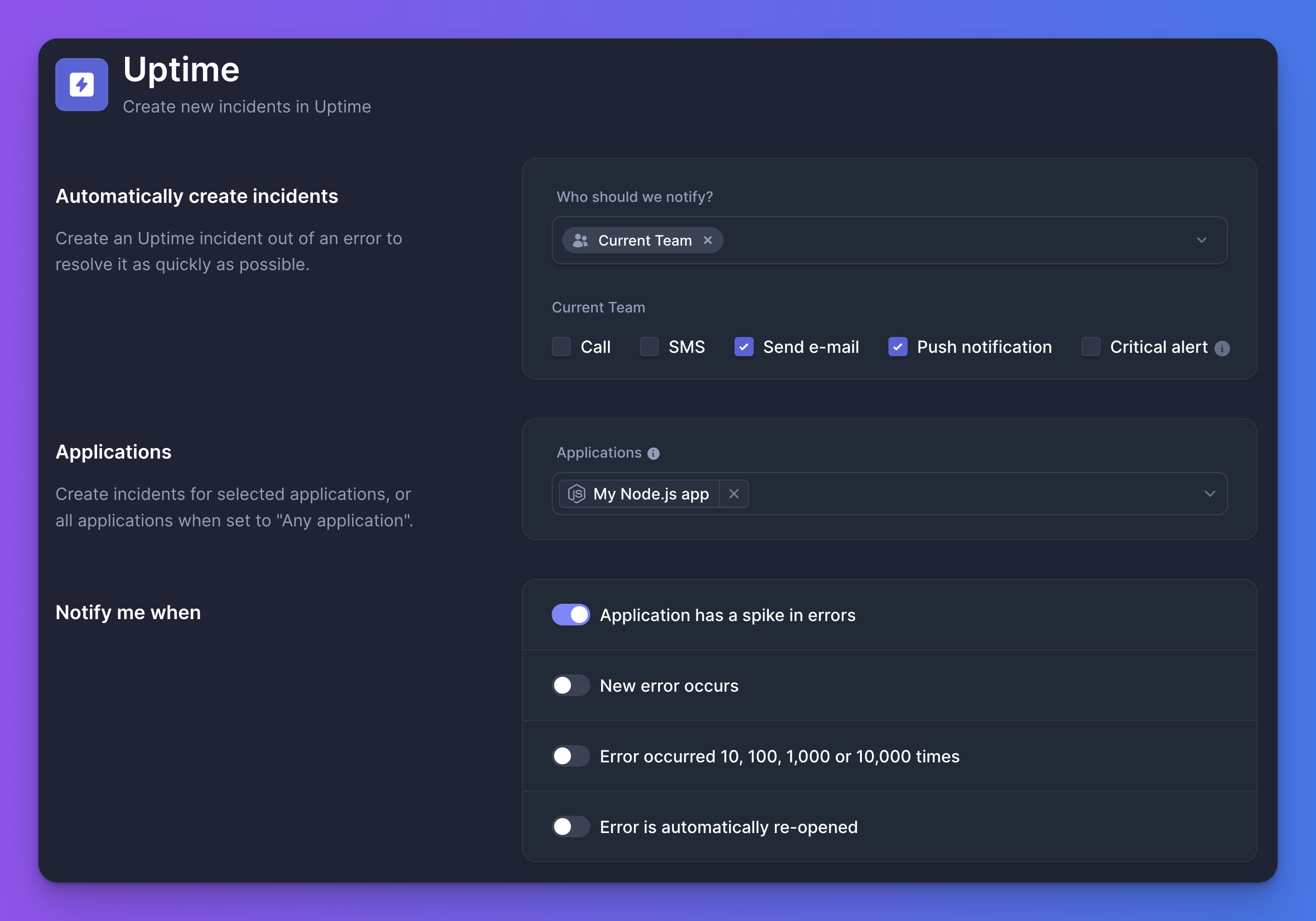 Uptime integration configuration