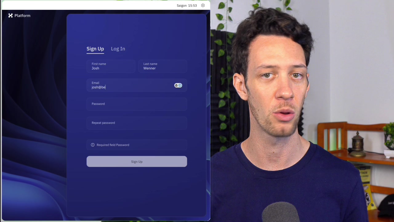 The Huly sign-up page displayed in a web browser, indicating a successful local installation.