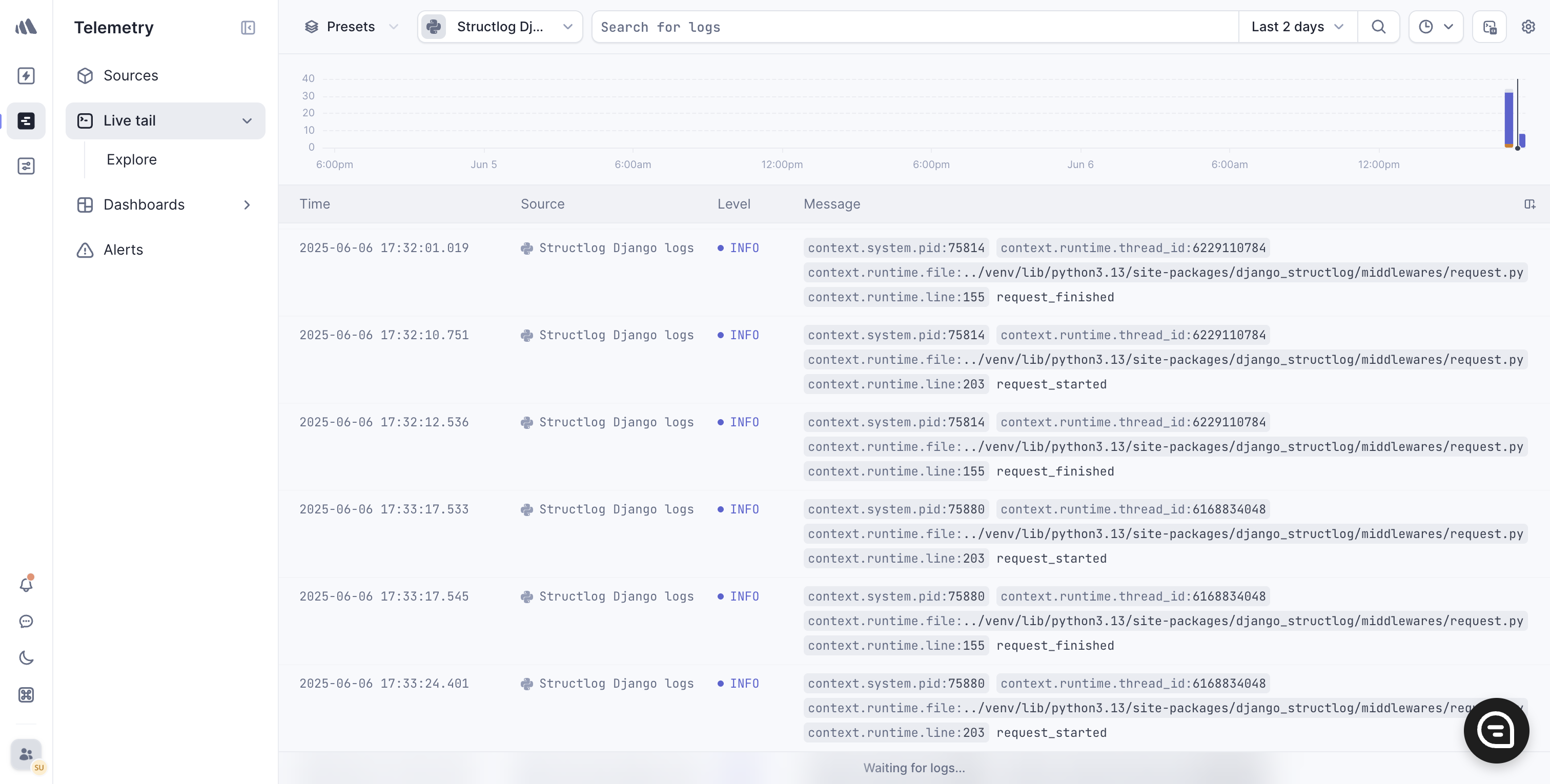 Screenshot of logs in Better Stack