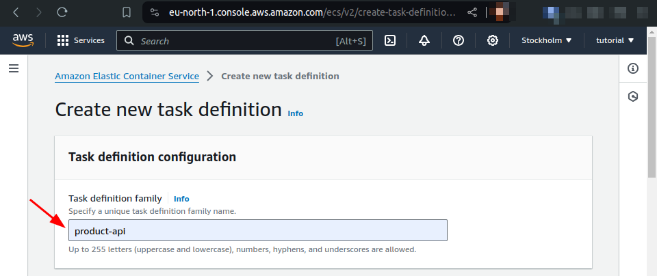 specify task definition family