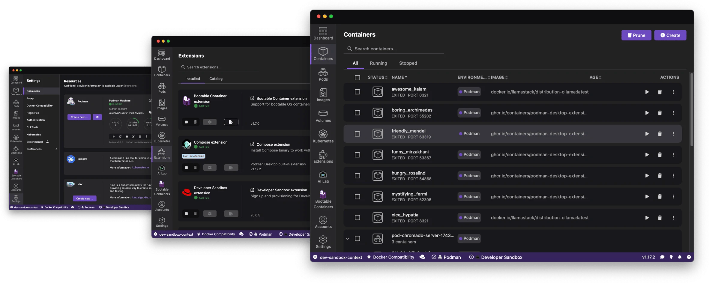 Podman Desktop Dashboard