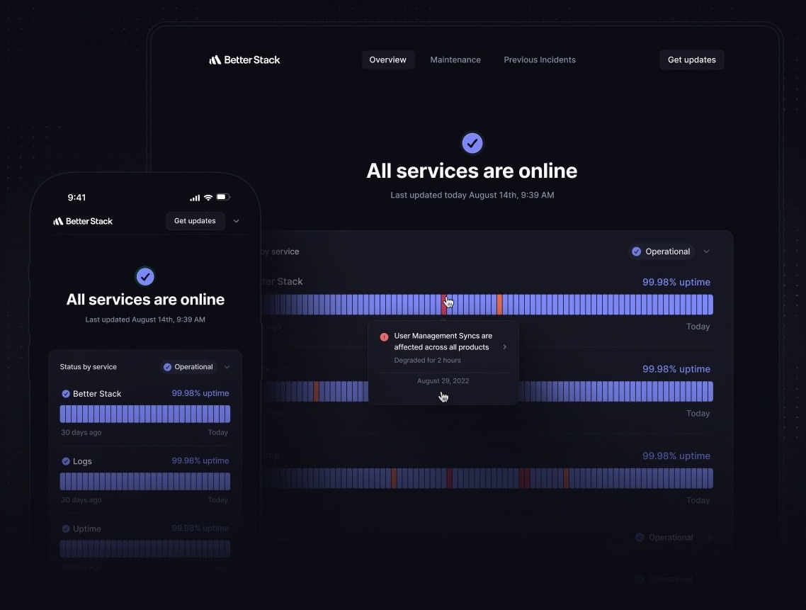 Better Stack Status Page Dashboard
