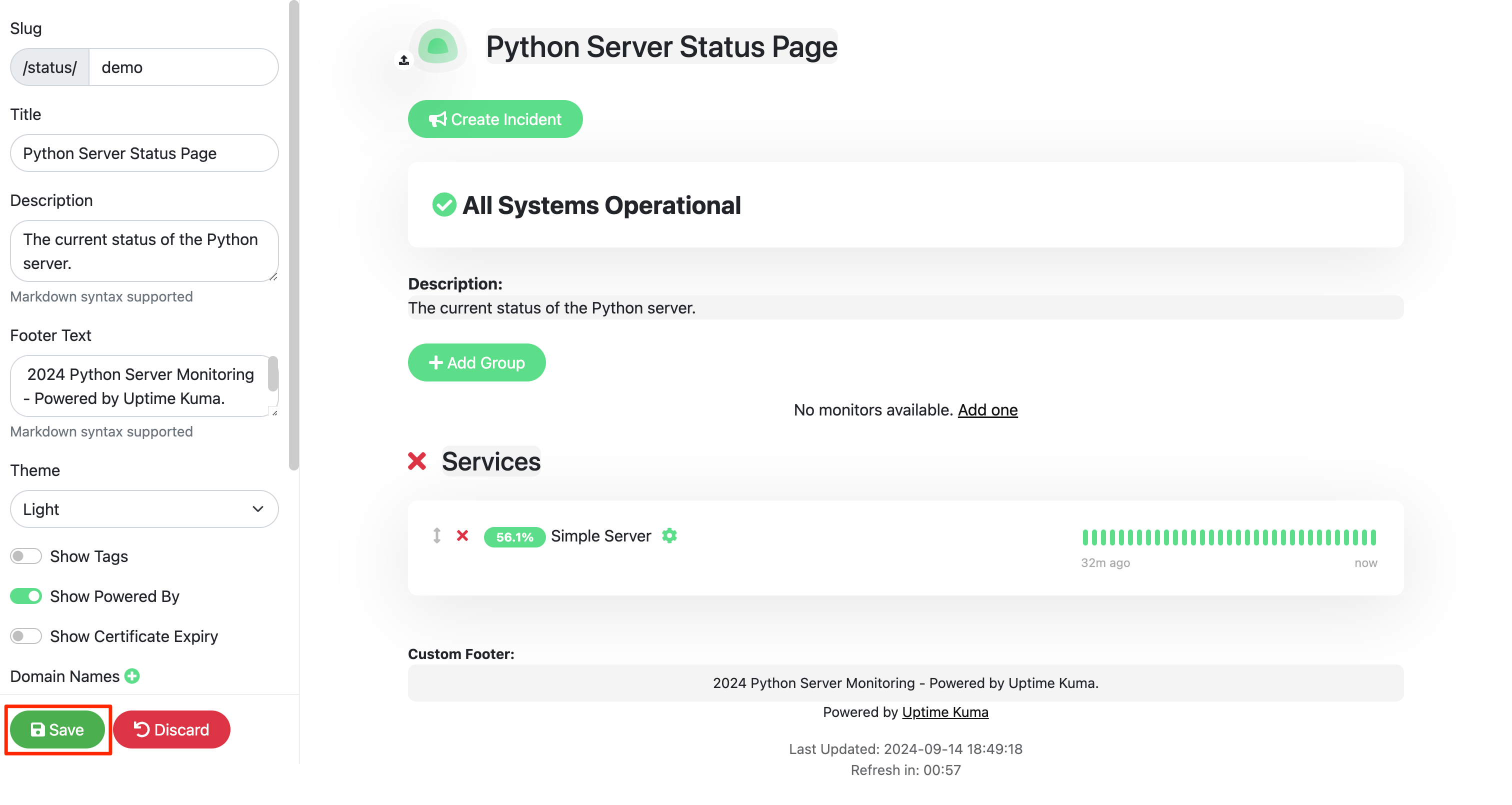Screenshot of monitor added