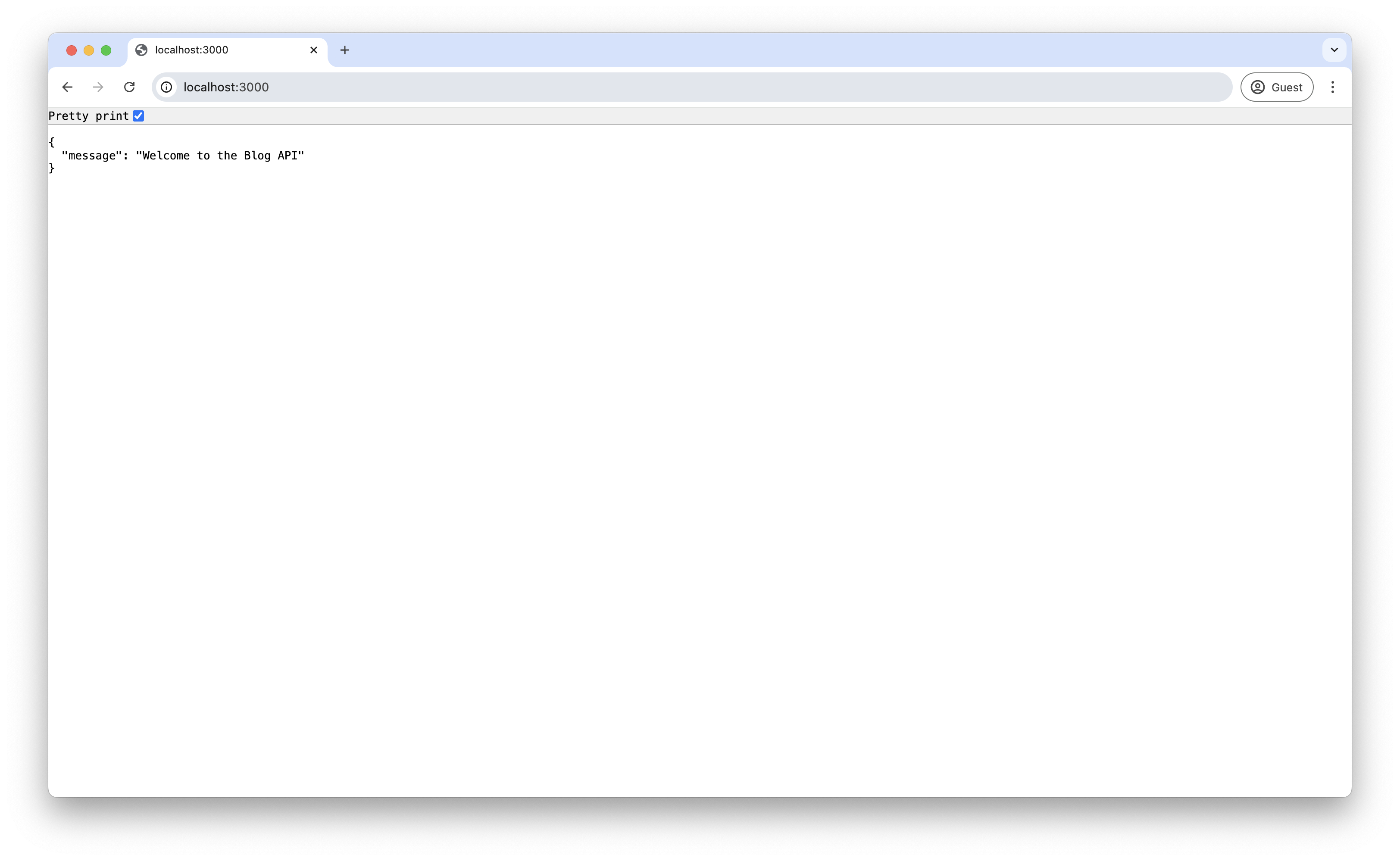 Screenshot of the Web browser displaying the homepage of a running Express server