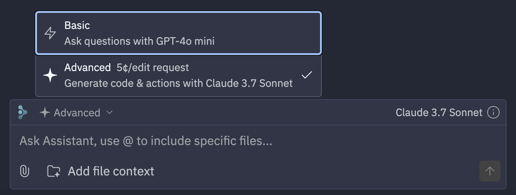 Screenshot of the assistant mode
