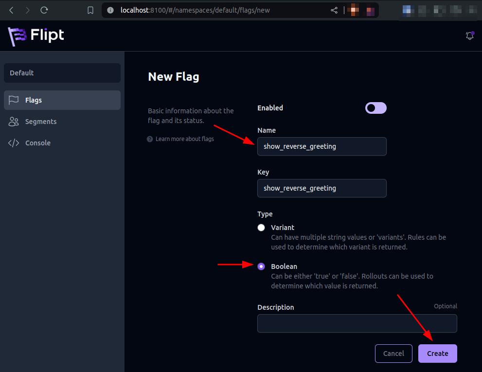 Flipt filled new flag form