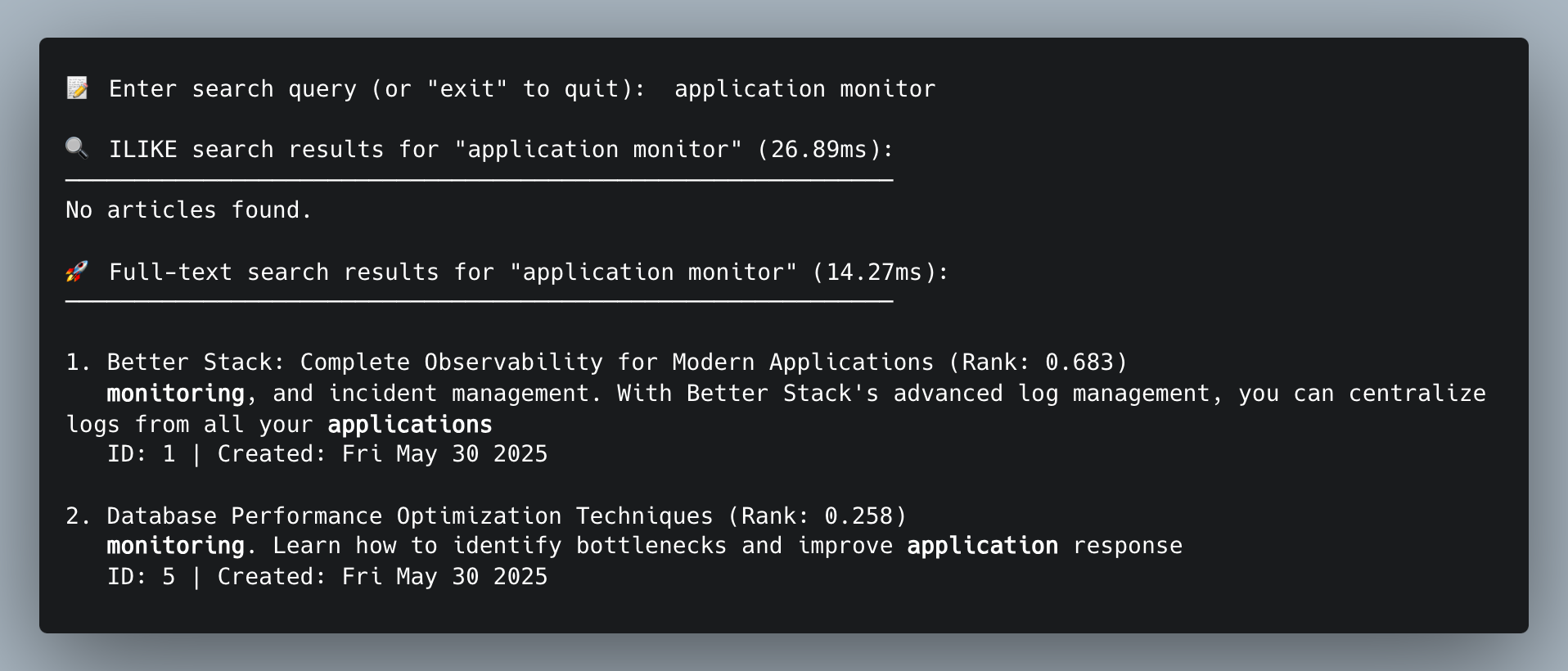 Search for application monitoring