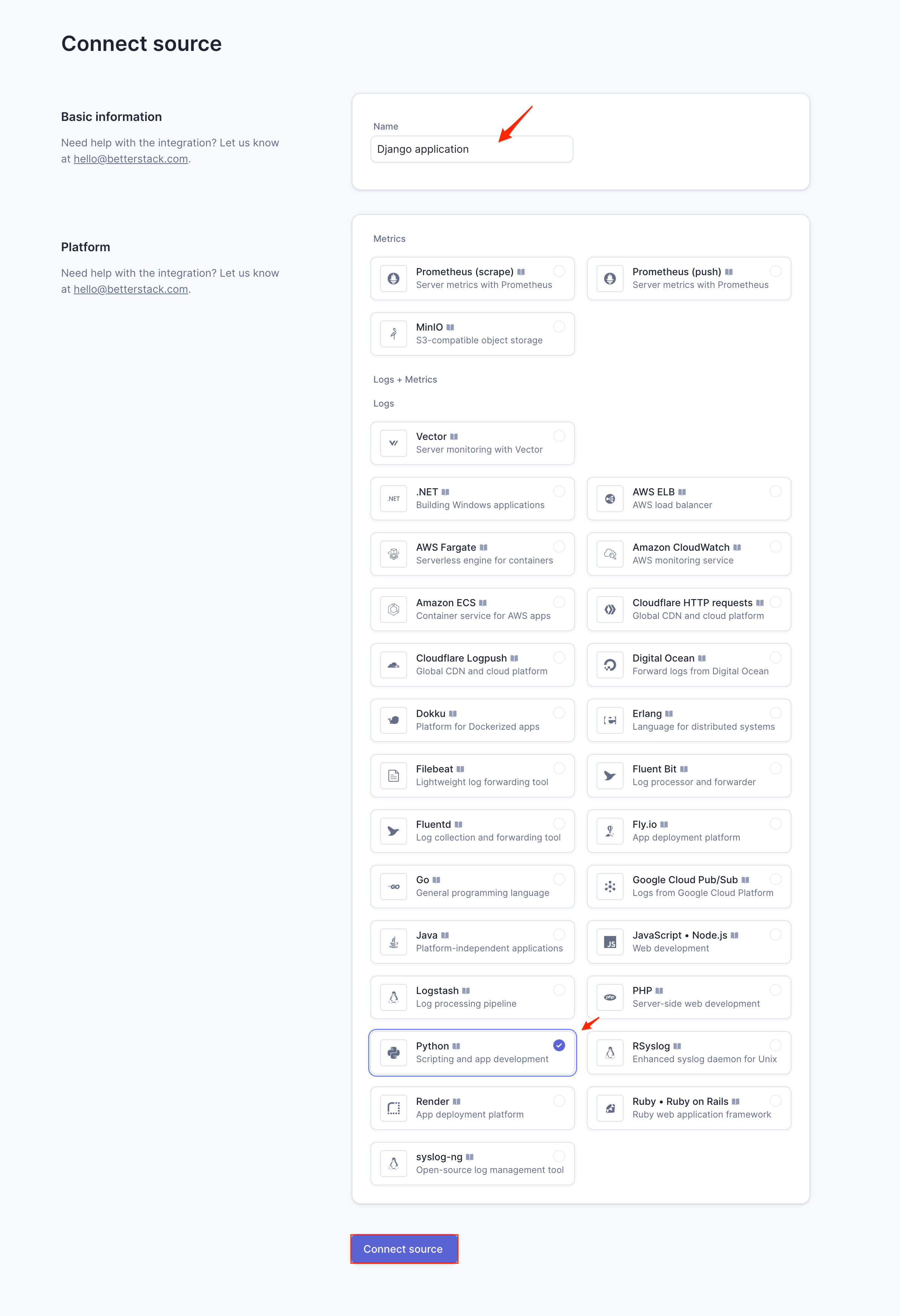 Create Better Stack Telemetry source