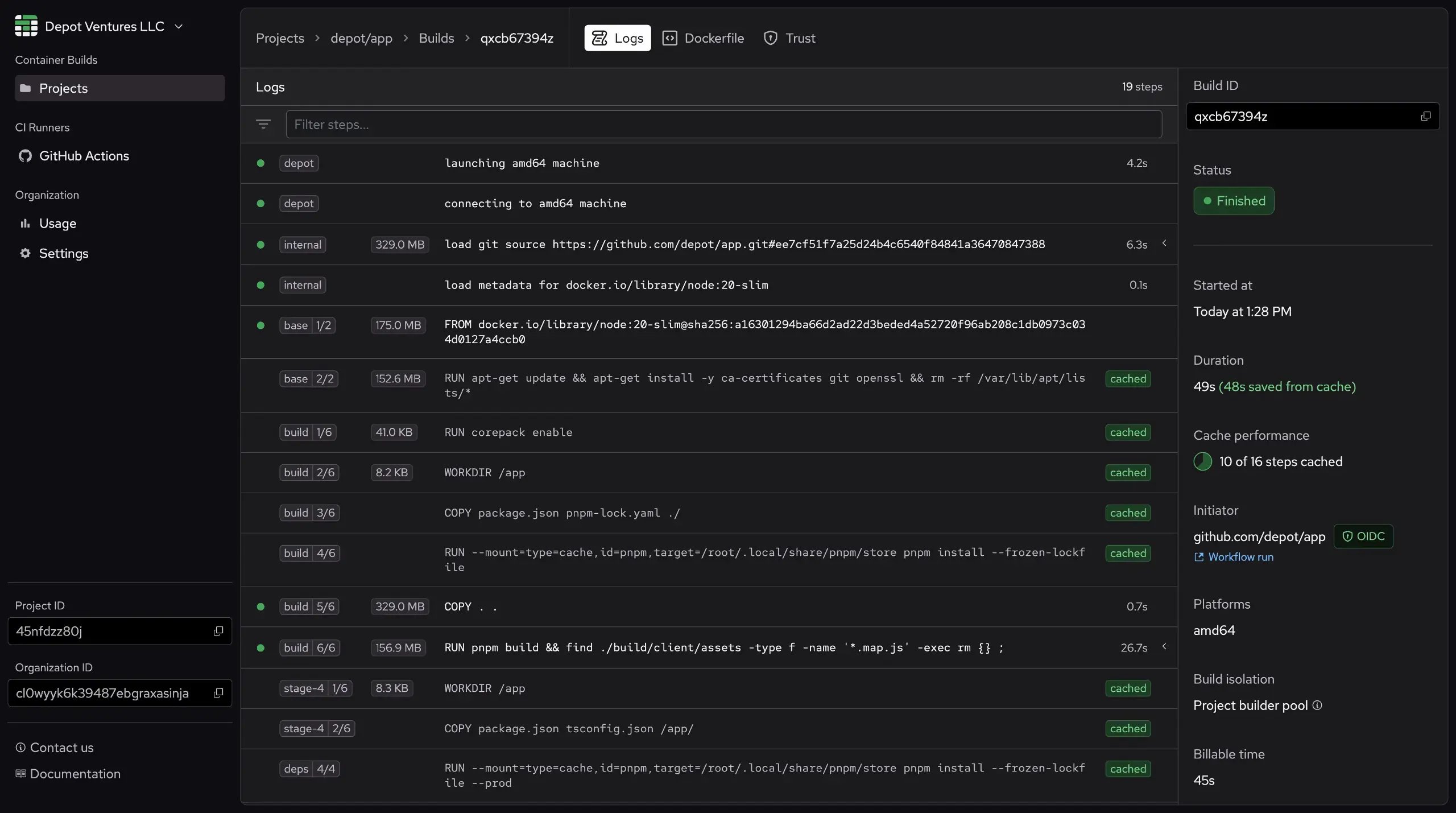 Screenshot of Depot UI