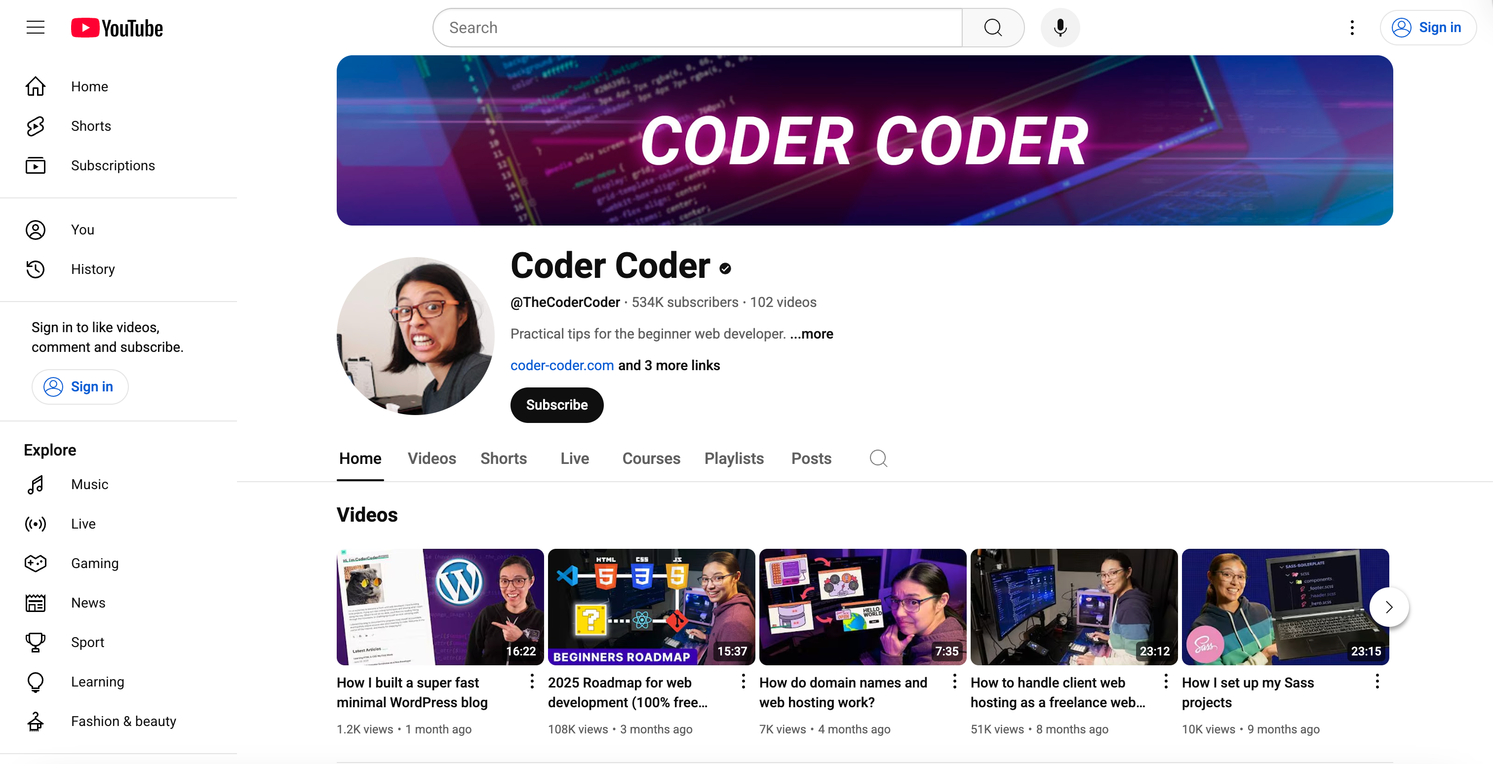 Coder Coder Youtube channel
