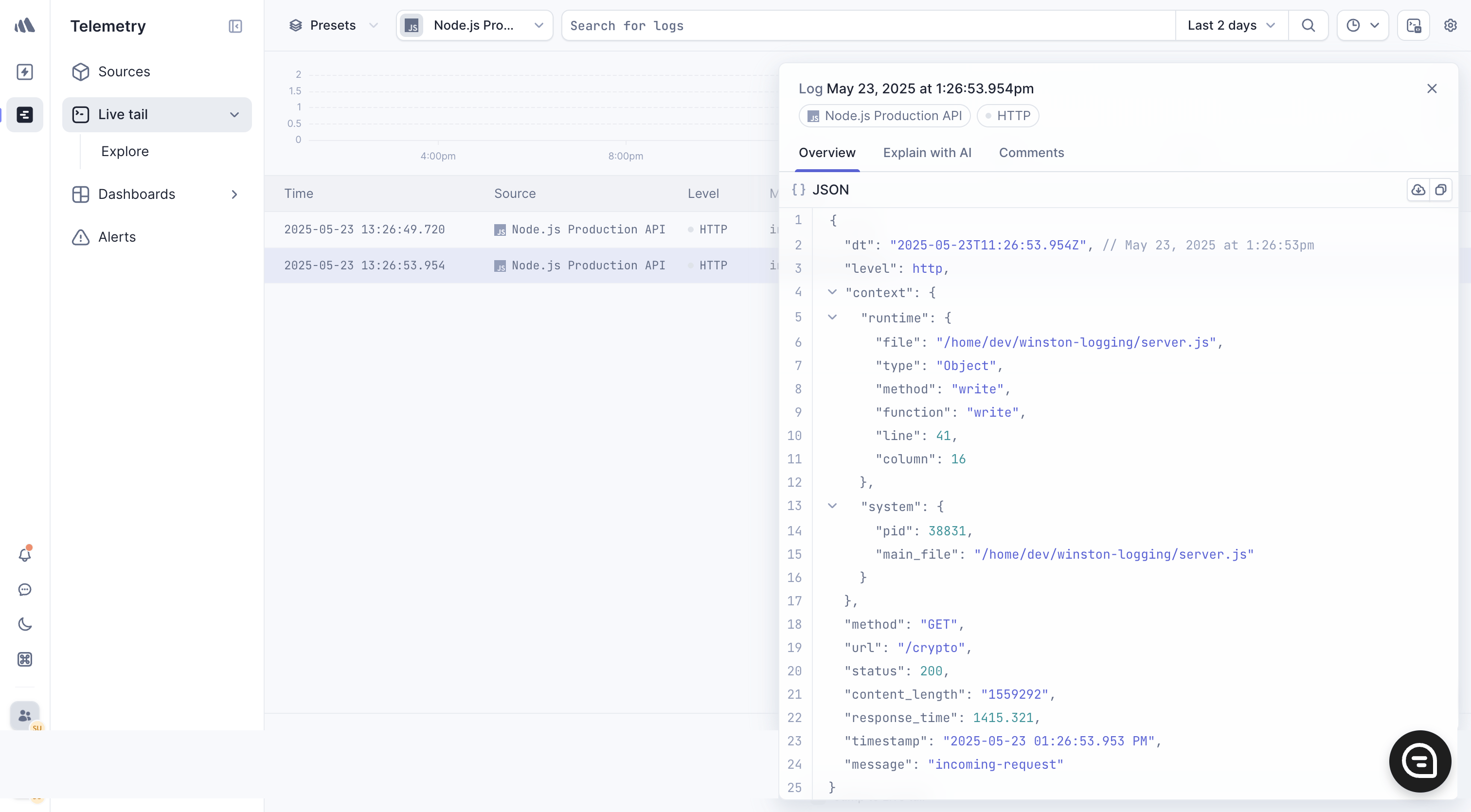 Better Stack Telemetry logs