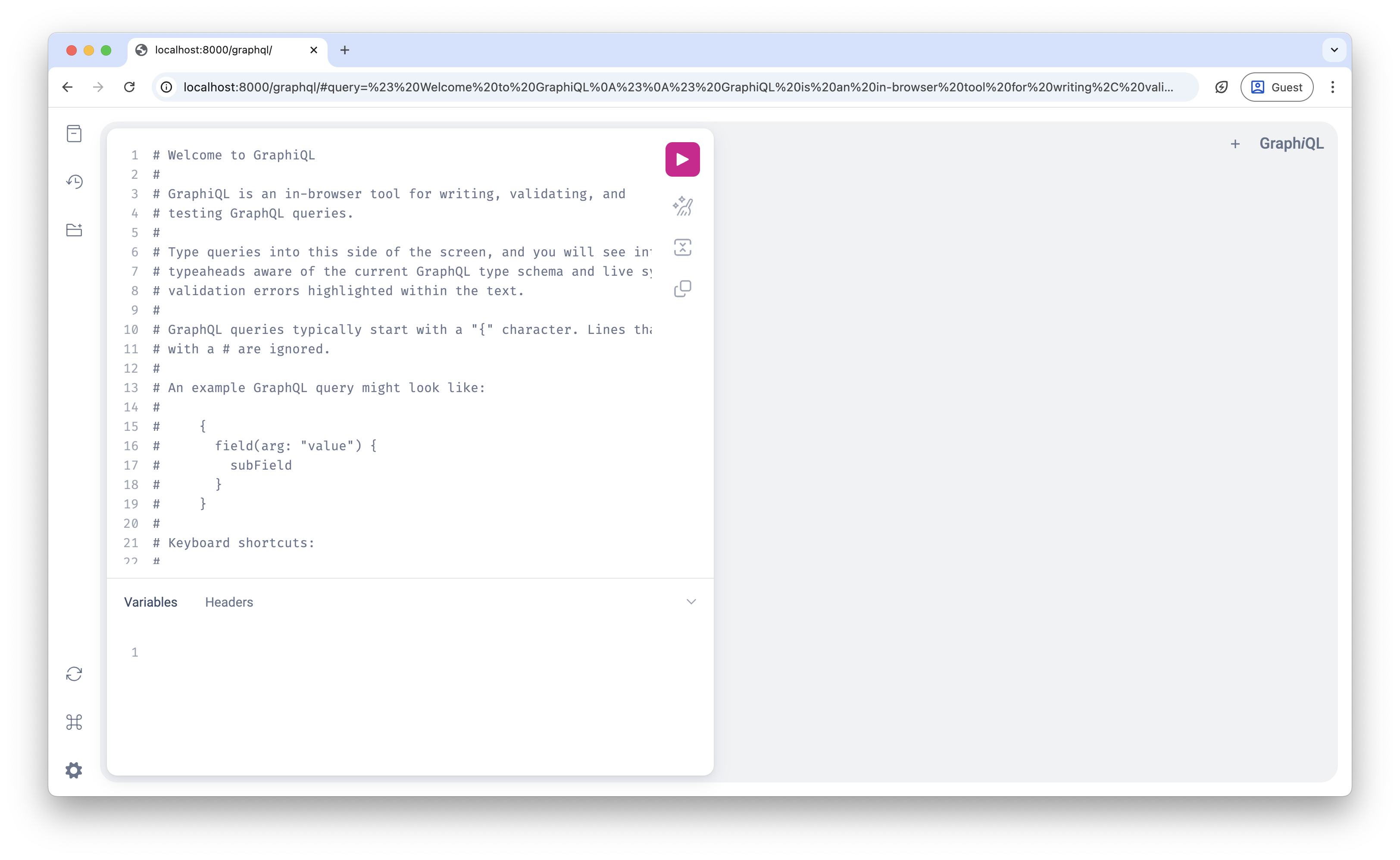 Screenshot of the GraphQL interface in the browser