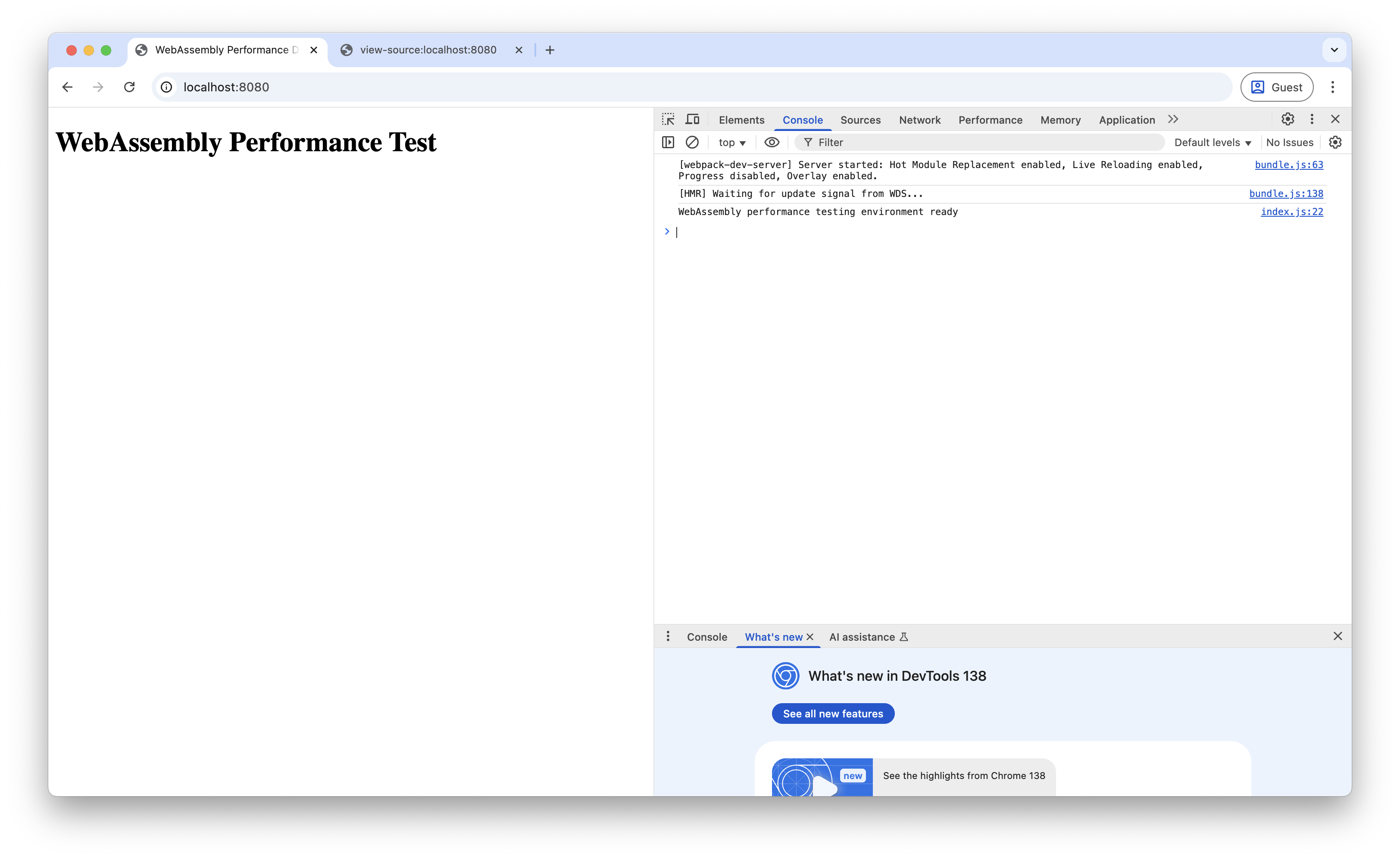 Screenshot of the browser console