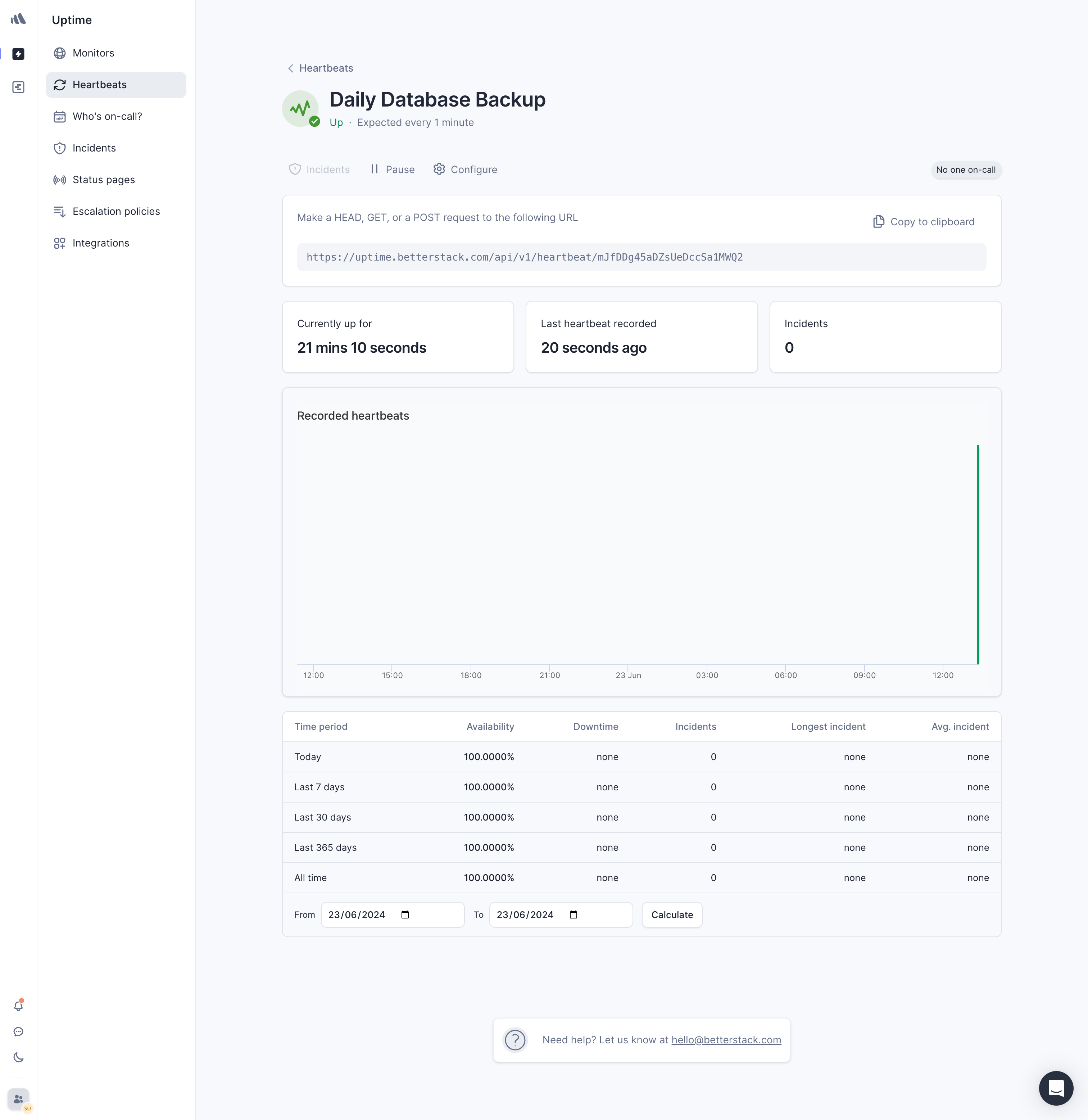 Screenshot of Better Stack UI showing that the task status is "UP"