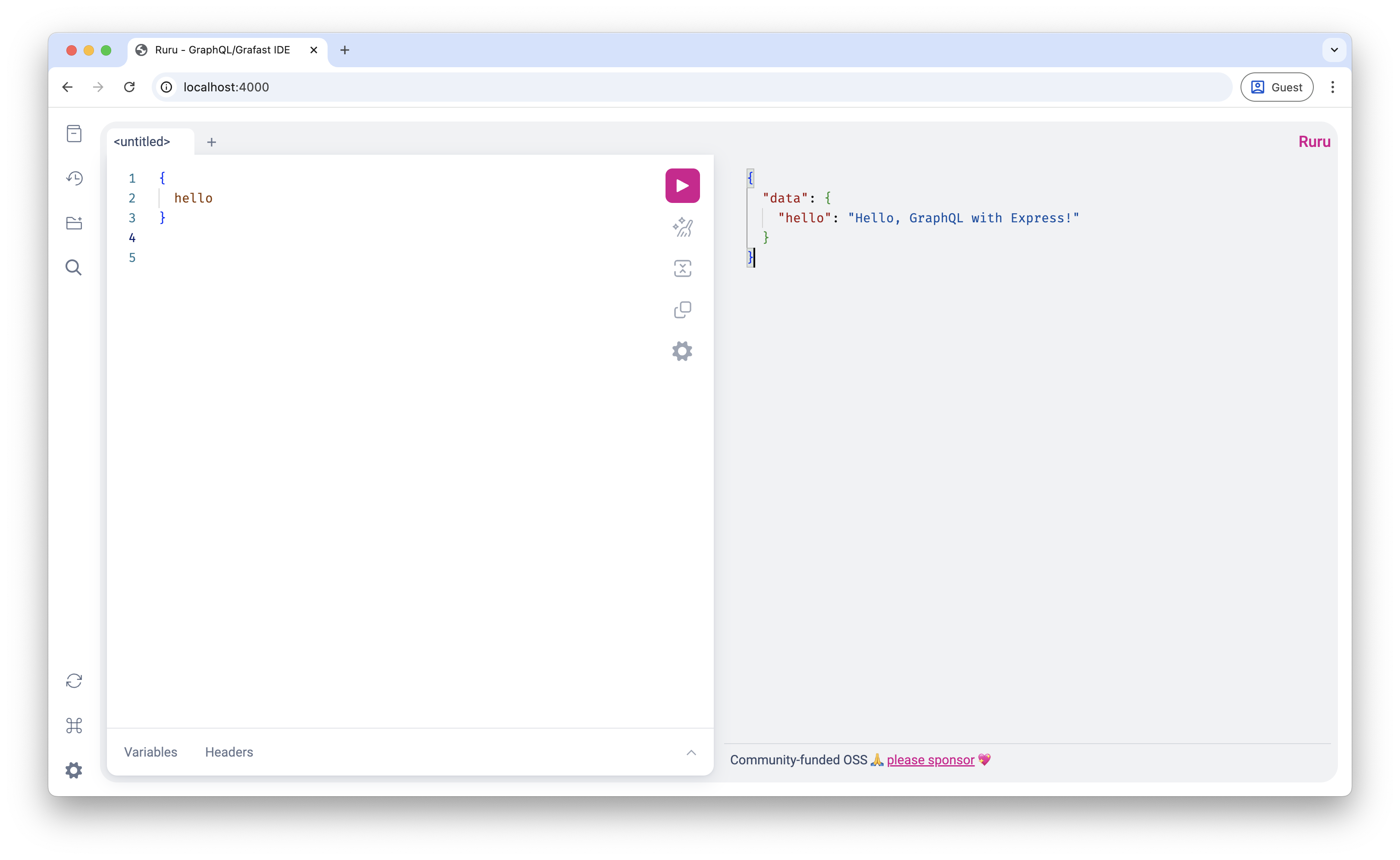 Screenshot of hello message from GraphQL