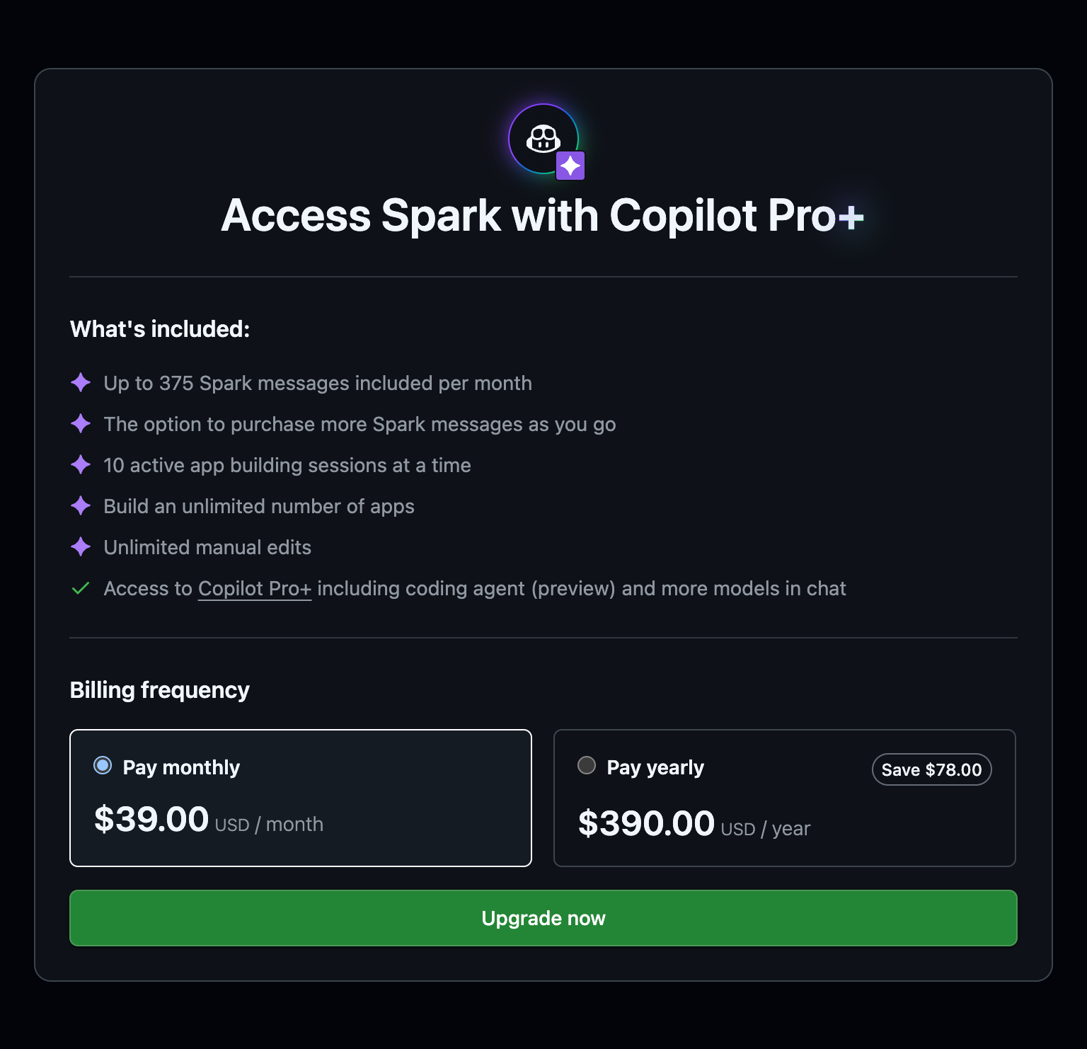 Screenshot of github pricing