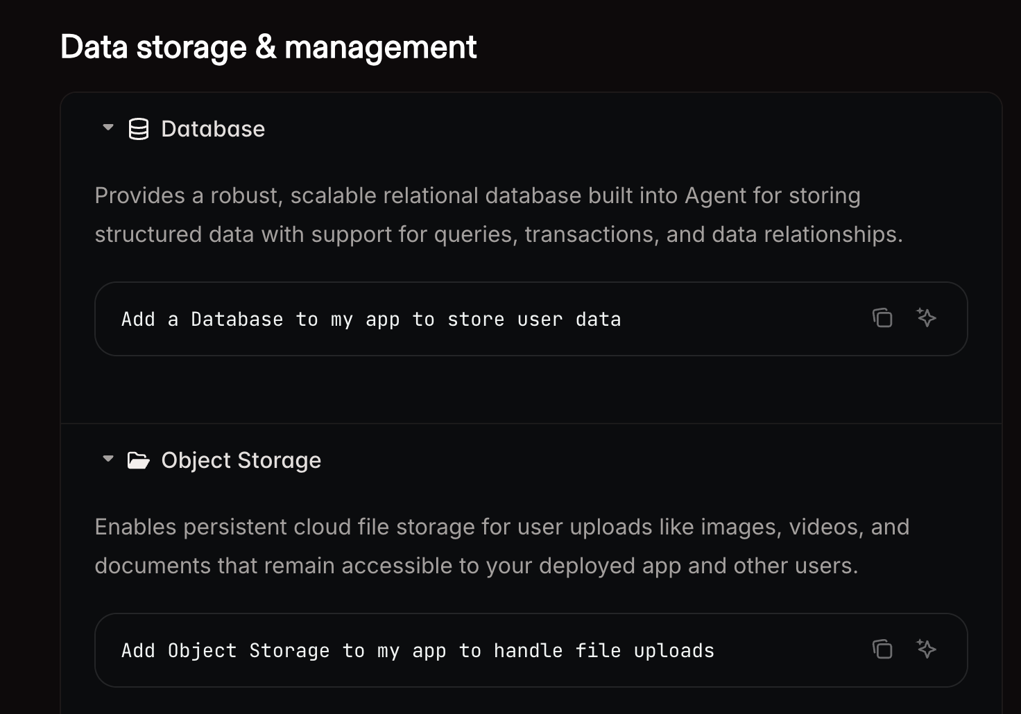 Screenshot of Replit's integration capabilities showing automatic service detection
